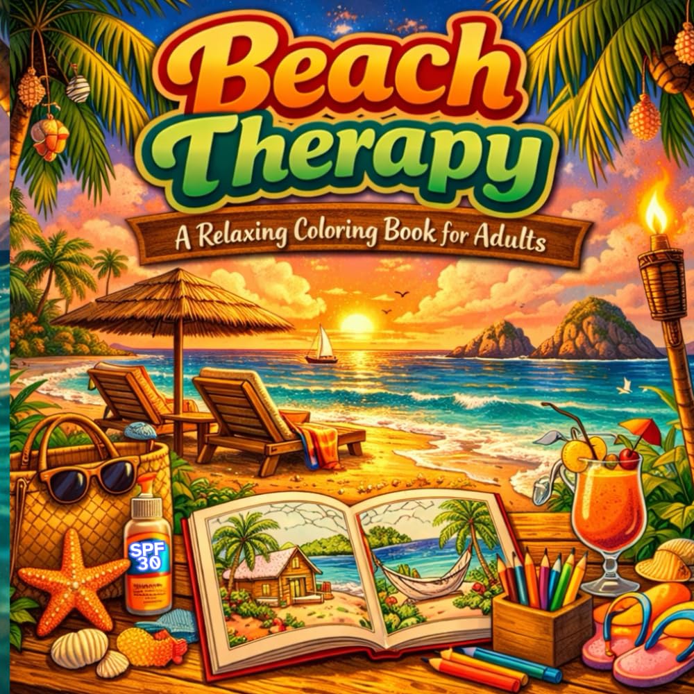 Beach Therapy: A Relaxing Coloring Book for Adults: A Relaxing Coloring Book for Adults Featuring Coastal Scenes, Tropical Beaches, and Stress-Relief Designs (Post Grad Money Coloring Books)