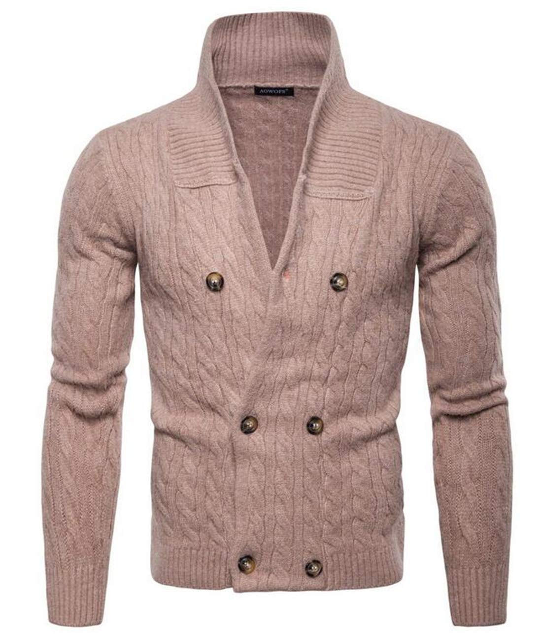 Slim Fit V-Neck Double-Breasted Shawl Collar Cardigan Sweaters Apricot US XS