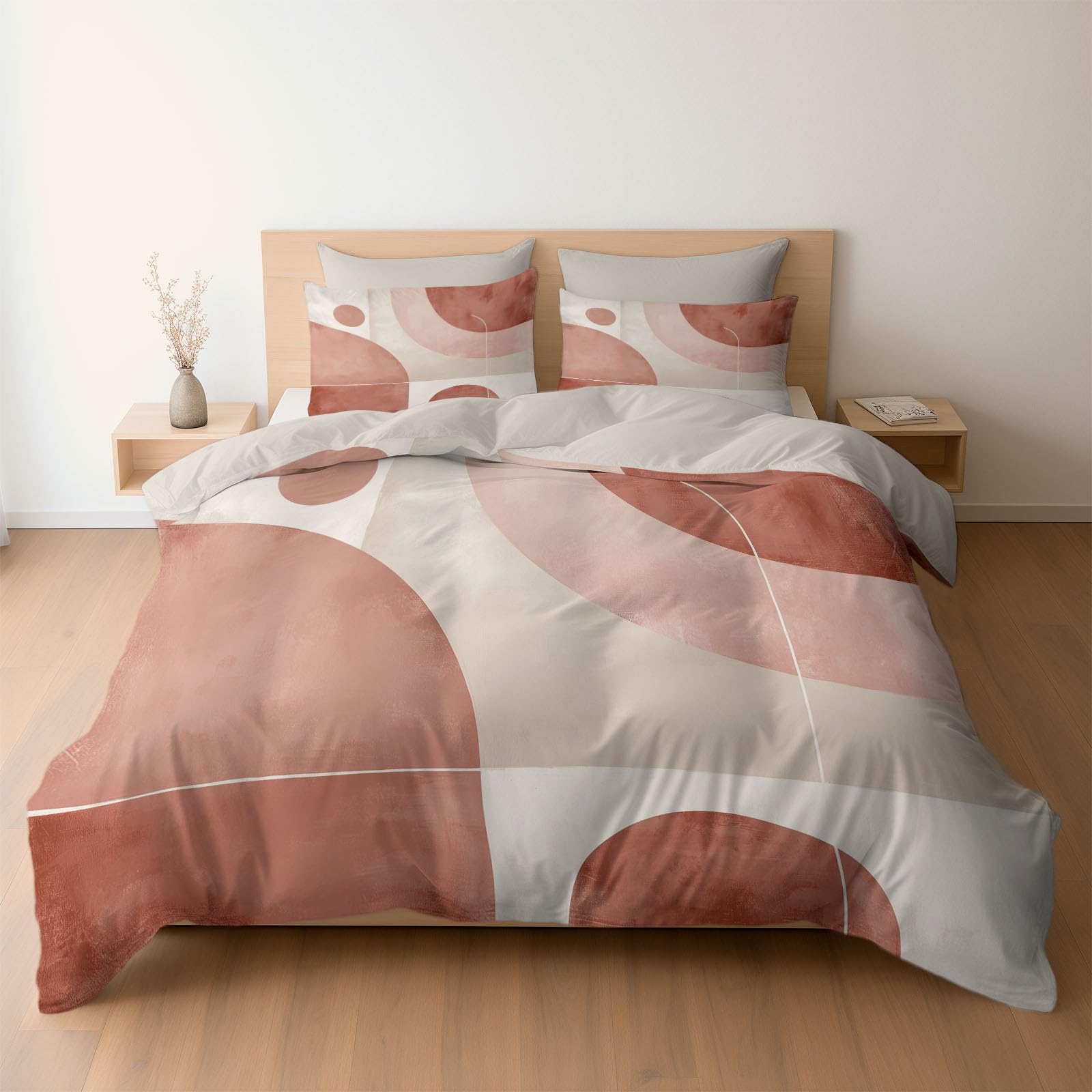 Housse de couette réversible marbre 240x260 cm avec 2 taies d'oreiller, parure lit 2 personnes