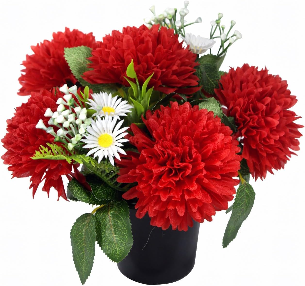 Homesecret Red Chrysanthemum Daises Pack 1 Artificial Flowers For Graves | 12 Head Red Daises Flower Pots | Perfect For Enhancing Memorial & Cemetery Decor | Improved Design For Funeral Elegance And Lasting Tribute.