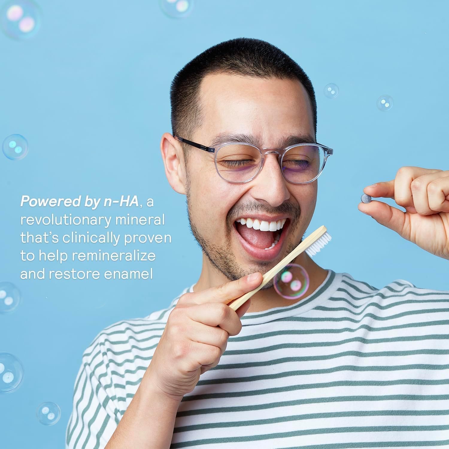 HUPPY Toothpaste Tablets, Nano Hydroxyapatite Toothpaste - Natural Whitening, Fluoride Free and Remineralizing Tablets - Hydroxyapatite Tabs, Strawberry Flavor (4 Month Refill no Refillable Tin)