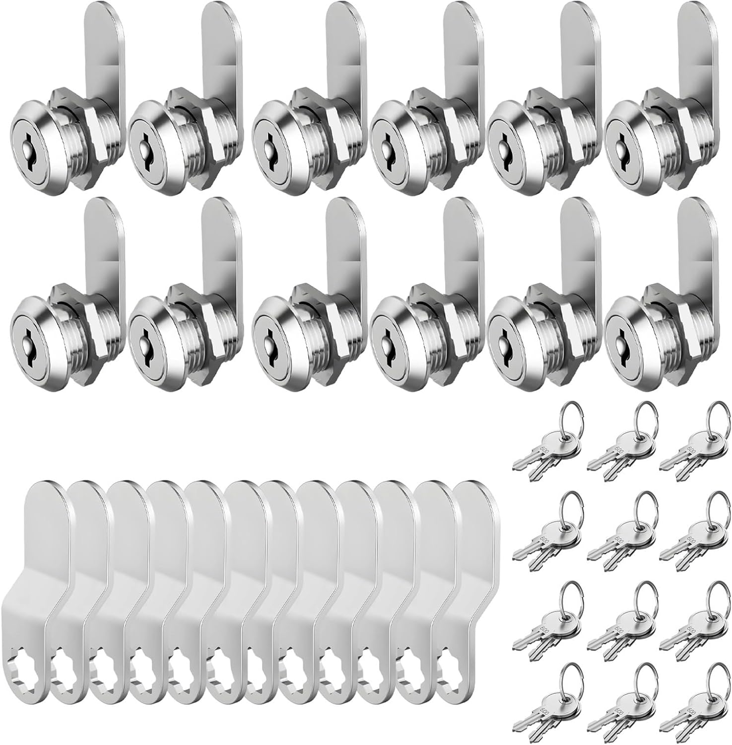 12 Pcs 5/8 Cam Locks Keyed Alike for Rv Cabinet, Zinc Alloy Set with Straight & Bent Hook, Rustproof & Anti-Oxidation, Simple to Install