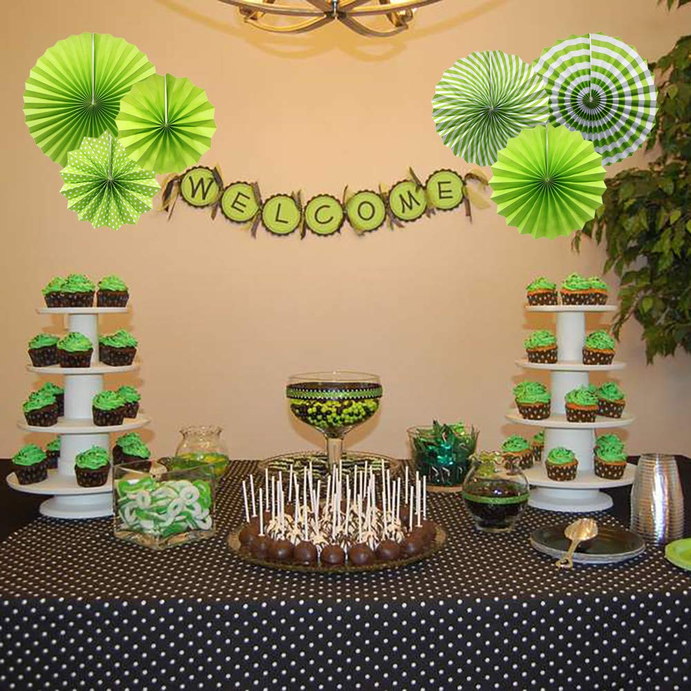 ADLKGG 6-Pack Green Round Hanging Paper Fans Wall Decor, Party Decorations 3