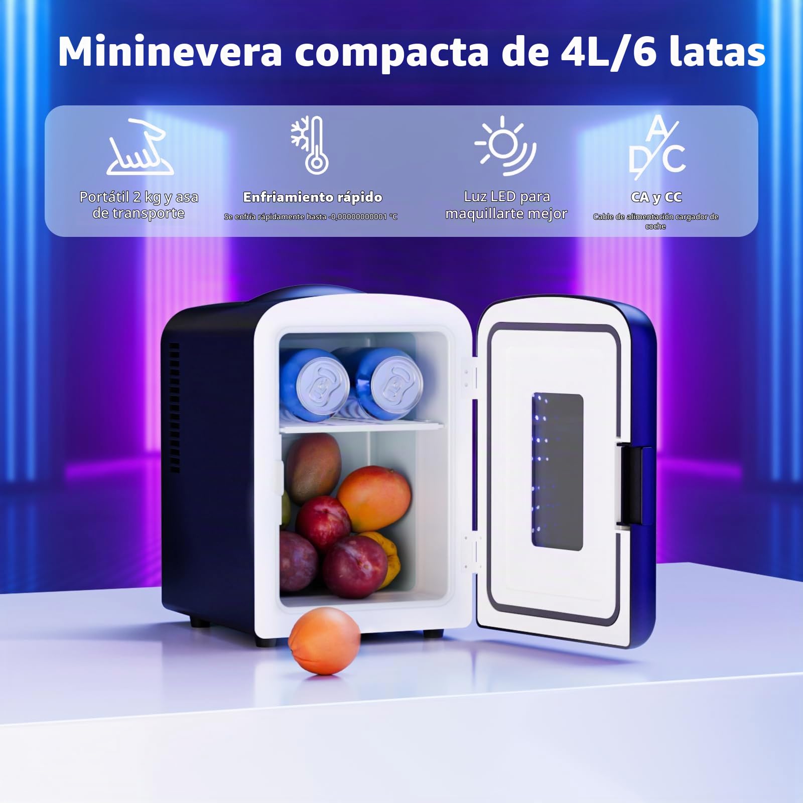 Antarctic Star Mininevera compacta con luz de juego, 4 litros/6 latas, mini nevera portátil para dormitorio, coche, oficina y dormitorio, nevera cosmética pequeña