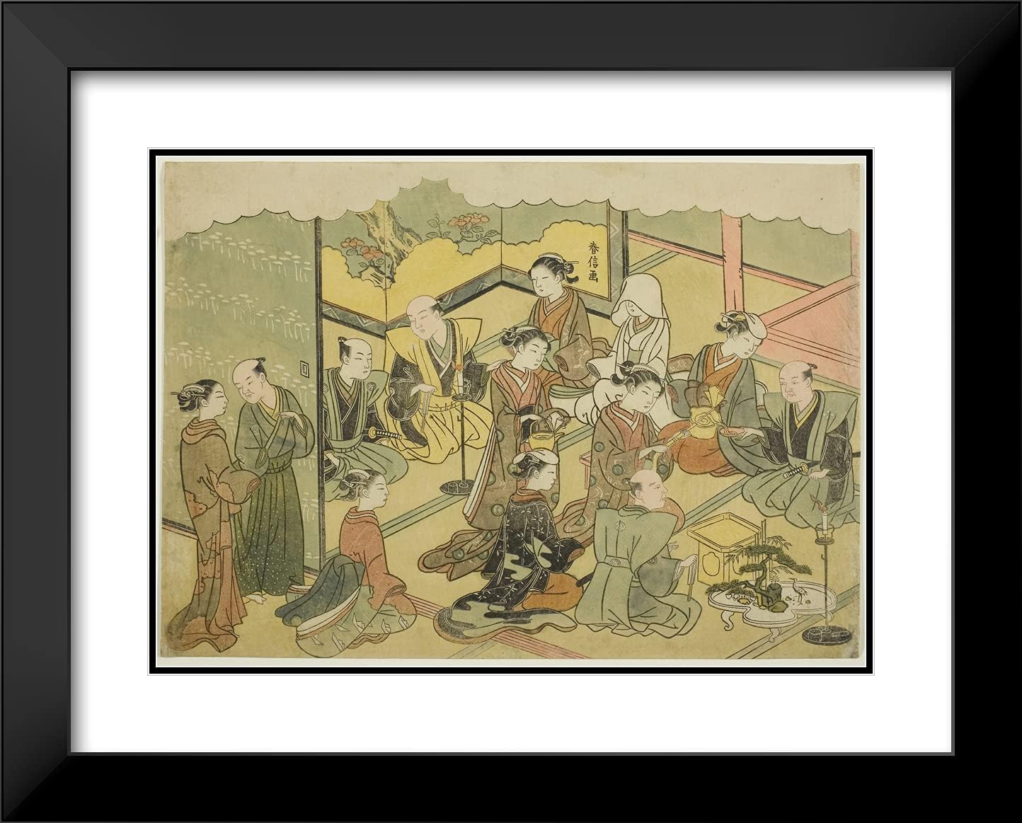 ArtDirect Suzuki Harunobu 24x20 Black Modern Framed and Double Matted Art Print Titled The Ceremonial Sake (Konrei sakazuki), The Fourth Sheet of The Series Marriage in Brocade Prints, The Carriage o