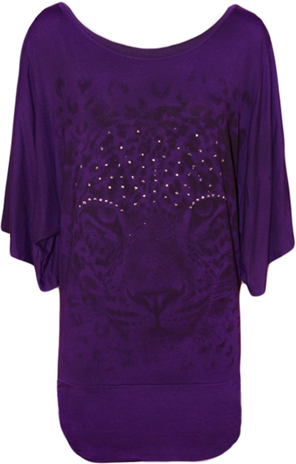 Wearall Women's Purple Tiger Print Glitter Batwing Top - 16/18