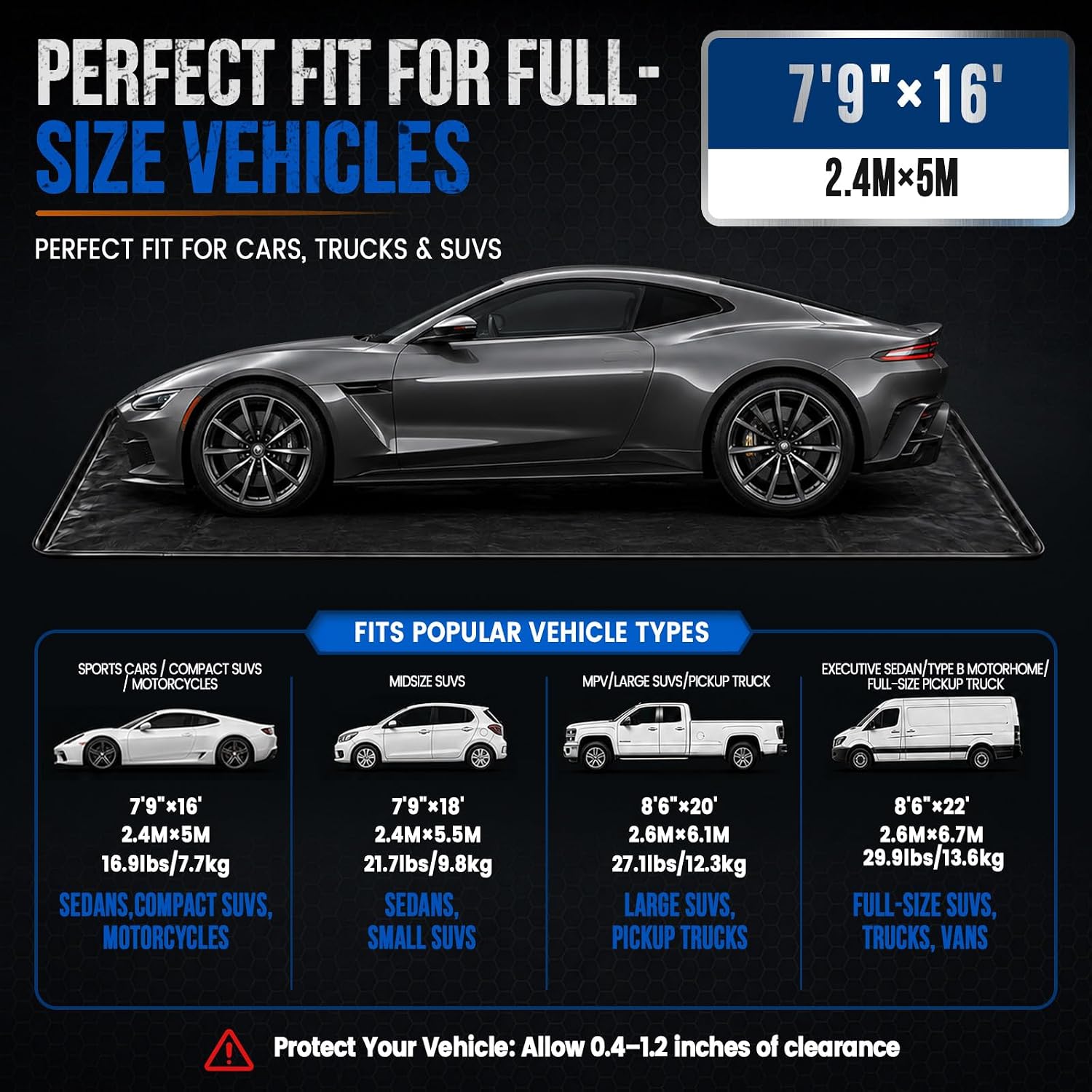 7'9" x 16' Garage Floor Mat, Heavy-Duty Containment Mat for Under Car