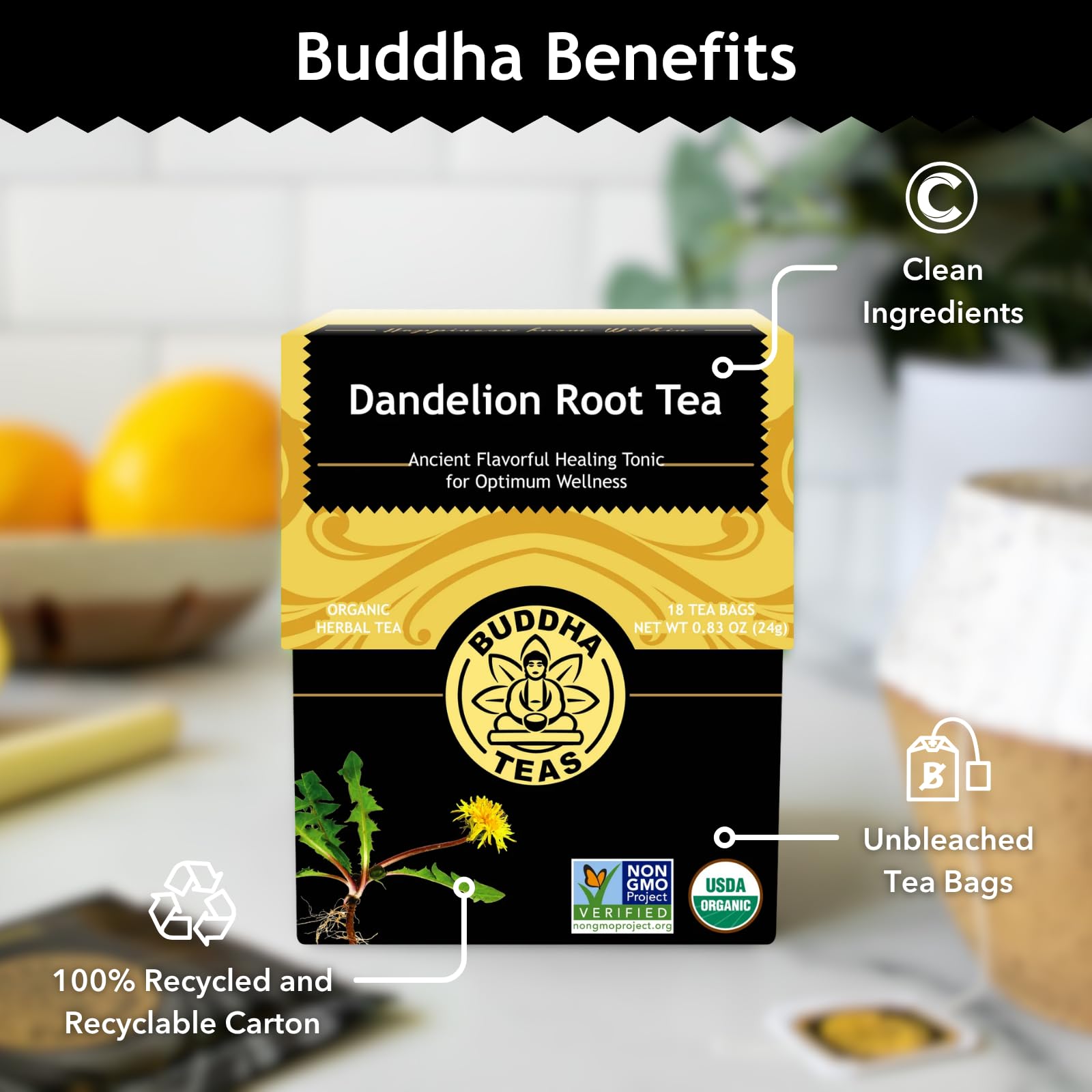 Amazon.com : Organic Dandelion Root Tea – 18 Bleach-Free Tea Bags