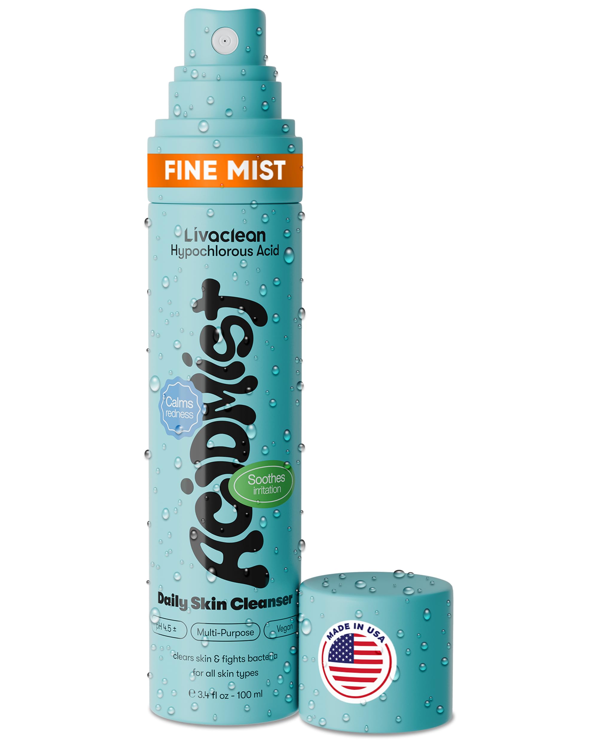 Hypochlorous Acid Spray for Face & Body - 3.4 fl oz 0.02% HOCL - Helps Reduce Redness and Breakouts - Travel Size Hypochlorous Spray - Multi-Purpose