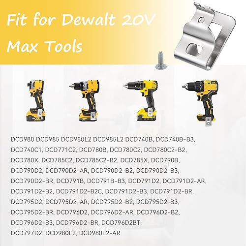 Miniatura 7 de Juego de 2 clips para cinturón Dewalt 304 de acero inoxidable para herramientas de taladro Dewalt, clips Dewalt, con tornillos para Dewalt N268241