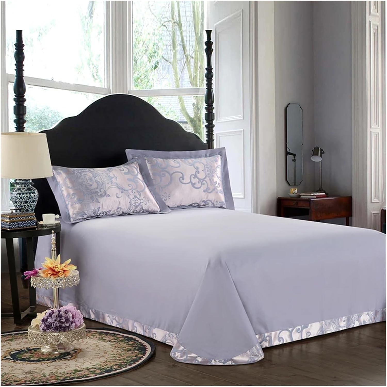 4pcs Embroidery and Jacquard Cotton Bed Linen Double Comforter Bedding Set Bed Cover Quilt Duvet Cover Bed Sheets Set Pillowcase,Bed