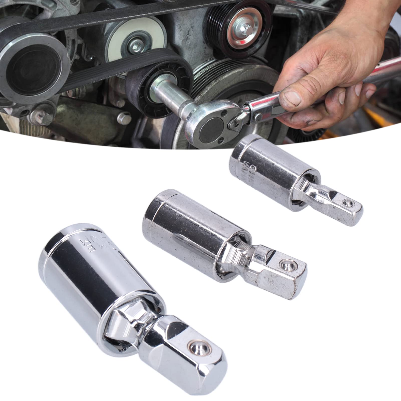 Joint Socket Swivel Set, 1/2 3/8 1/4 Impact Resistant Socket Adapter for Ratchet Wrench