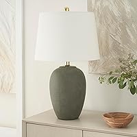Vista 1 de Nourison Home 23" Olive Green Ceramic Pot Table Lamp for Bedroom, Living Room, Dining Office, with White Tapered Drum Shade