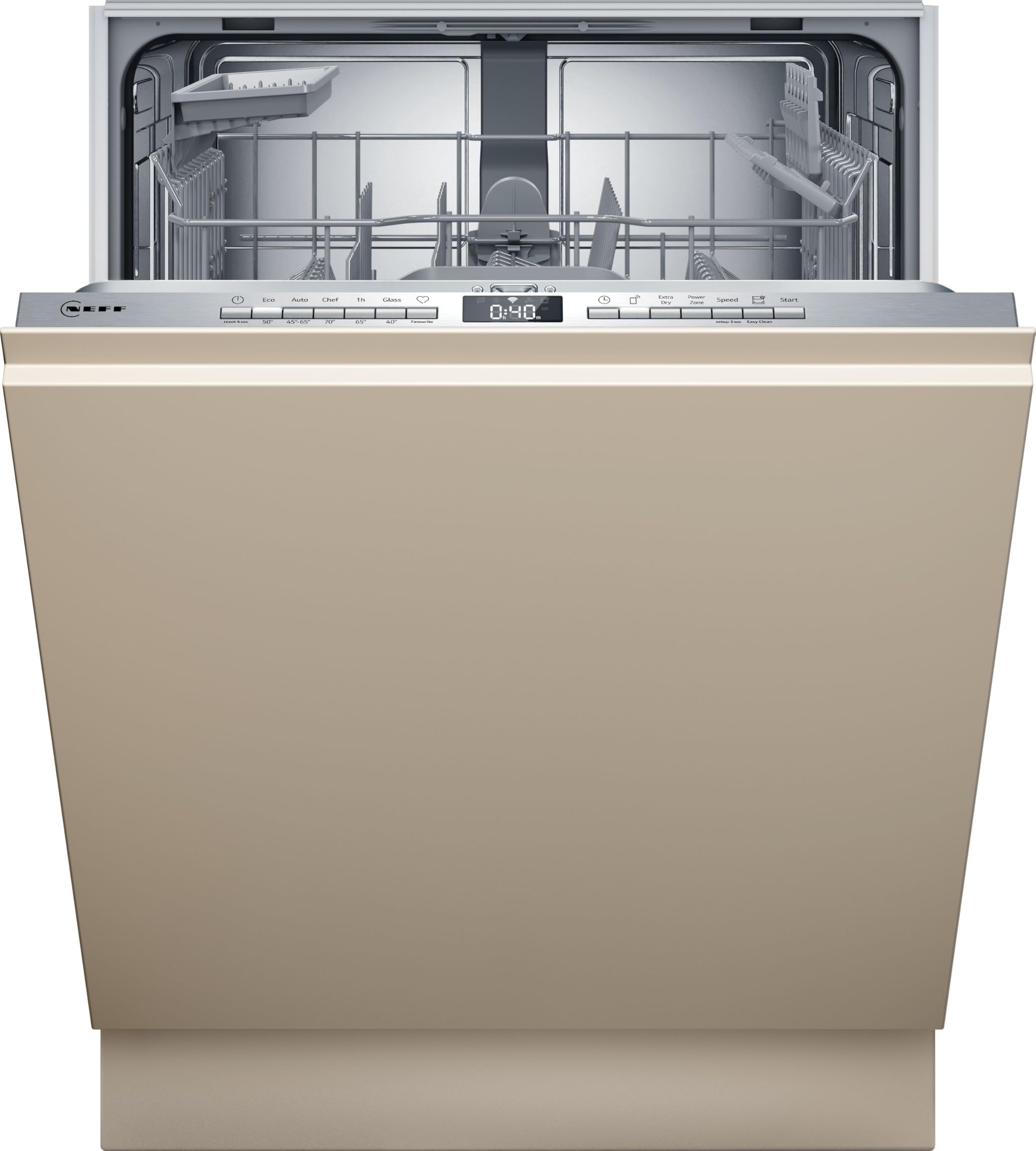 NEFF S153ITX01E, N 30, Smarter Geschirrspüler Vollintegriert 60 cm, Besteckschublade, Flex I Korbsystem, Favoriten Programm, starke Reinigungsleistung, Open Dry automatische Türöffnung, Aqua Stop