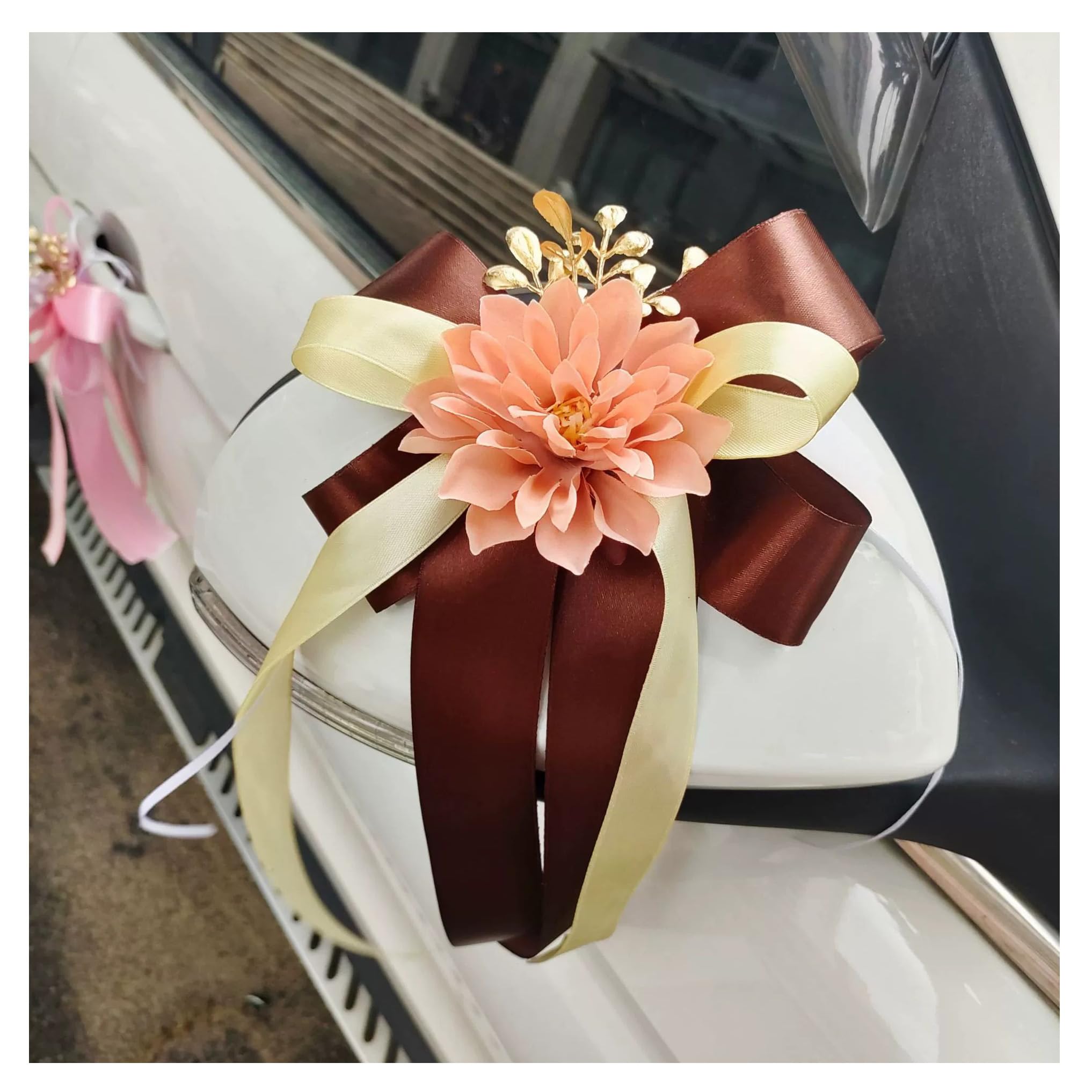 Autodekoration Blumen Seidenblumen Schleife für Auto Autoschleifen Hochzeit Autoschmuck Rückspiegel Türgriff Dekoration Schleife Hochzeit Stuhl zurück Blume Mit Saugnapf Braun 16 Stück