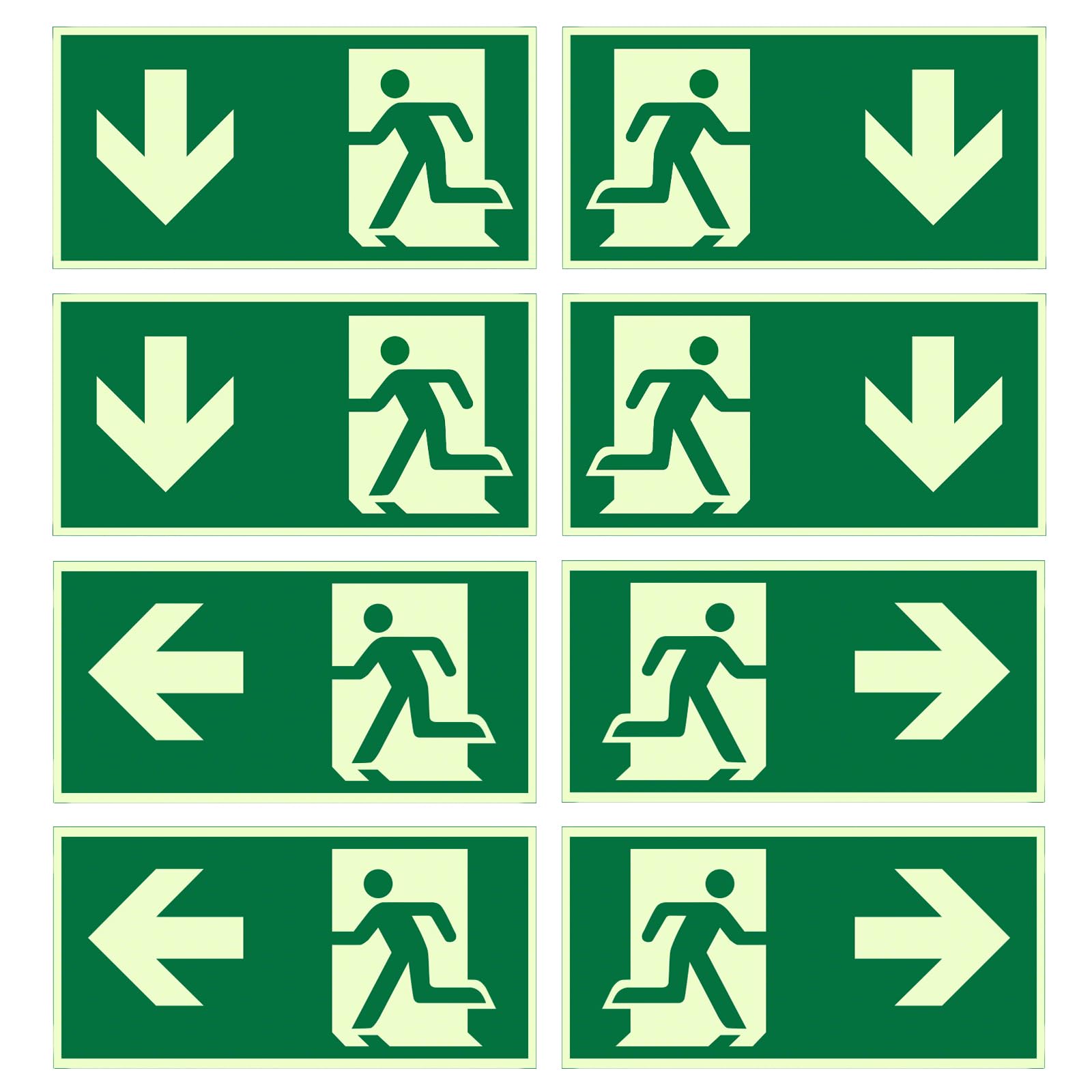 Pabbyeey 8-Pack Night Glow Emergency Exit Signs 300x150mm