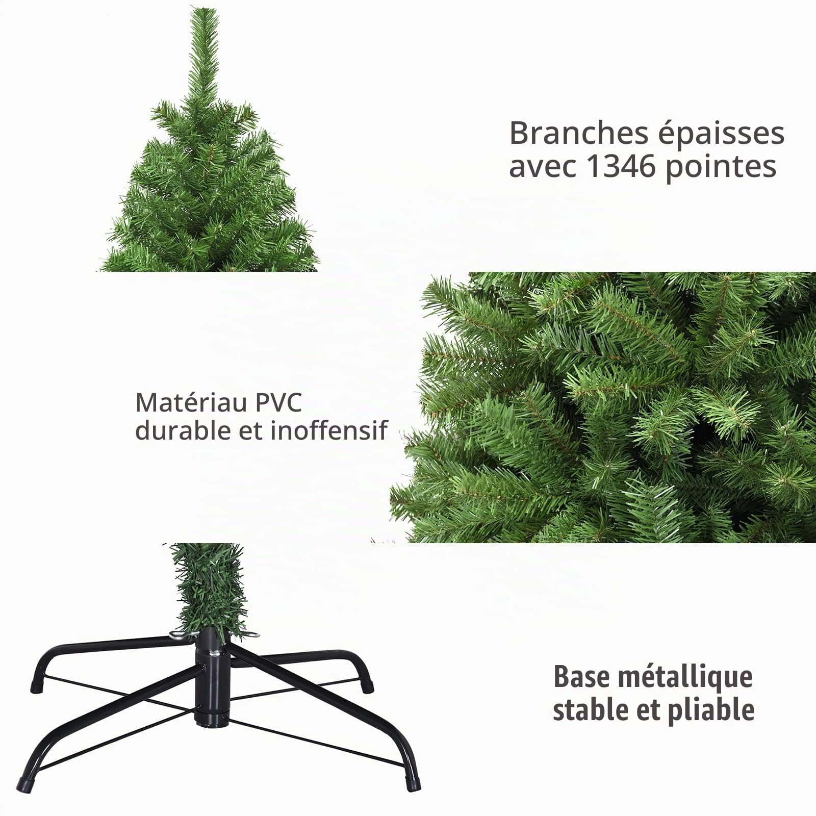 LIFEZEAL Sapin de Noël Artificiel 225 CM, Arbre de Noël Automatique avec 1346 Branches en PVC, Pieds Stables en Fer, Décorations de Noël pour Masion, Bureau, Magasin, Vert