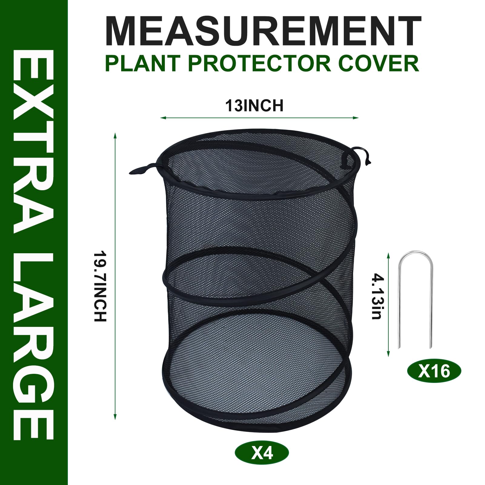 Lot de 4 cloches de jardin pop-up pour plantes, 50,8 x 33 cm (H x P) - Cloches de protection pour plantes d'extérieur - Cloche de protection pour plantes d'extérieur - Cloche de poulet noire -