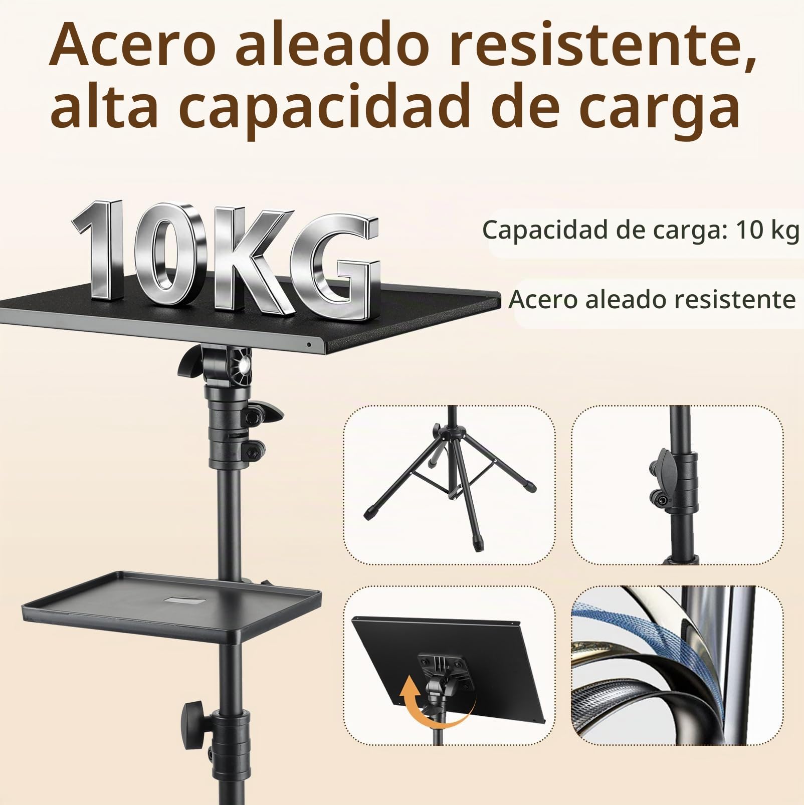 Soporte Proyector Doble Bandeja Altura Ajustable 70-135 cm 10 kg Trípode