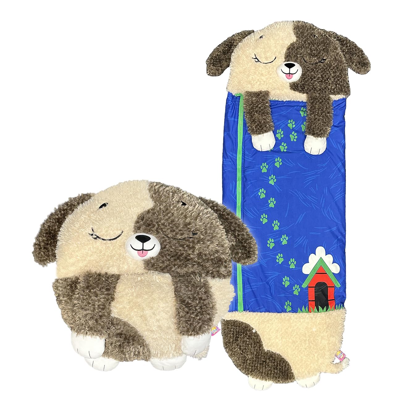 Happy Nappers Kids Sleeping Bag - Brown Dog Medium Size - Suitable for Children Aged 3 to 6 Years - Plush Toy, Comfy Sleeping Bag & Fluffy Pillow All in One