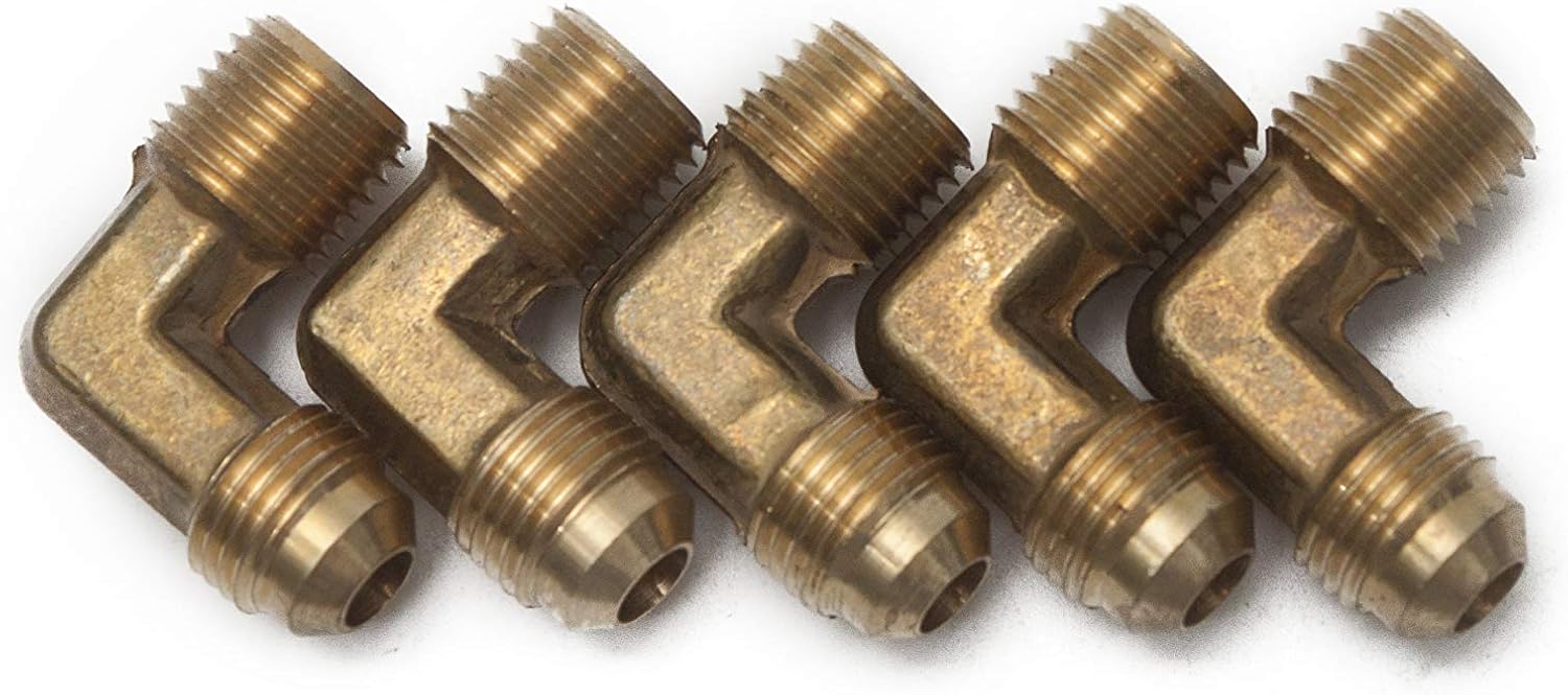 LTWFITTING Brass Flare 5/16" OD x 1/4" Male NPT 90 Degree Elbow Tube Fitting (Pack of 5)