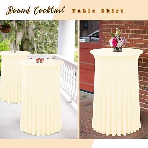 Miniatura 6 de fani Paquete de 6 faldas redondas de 32 x 43 pulgadas, falda de mesa de cóctel de elastano, ajustable con parte superior alta, mantel elástico de