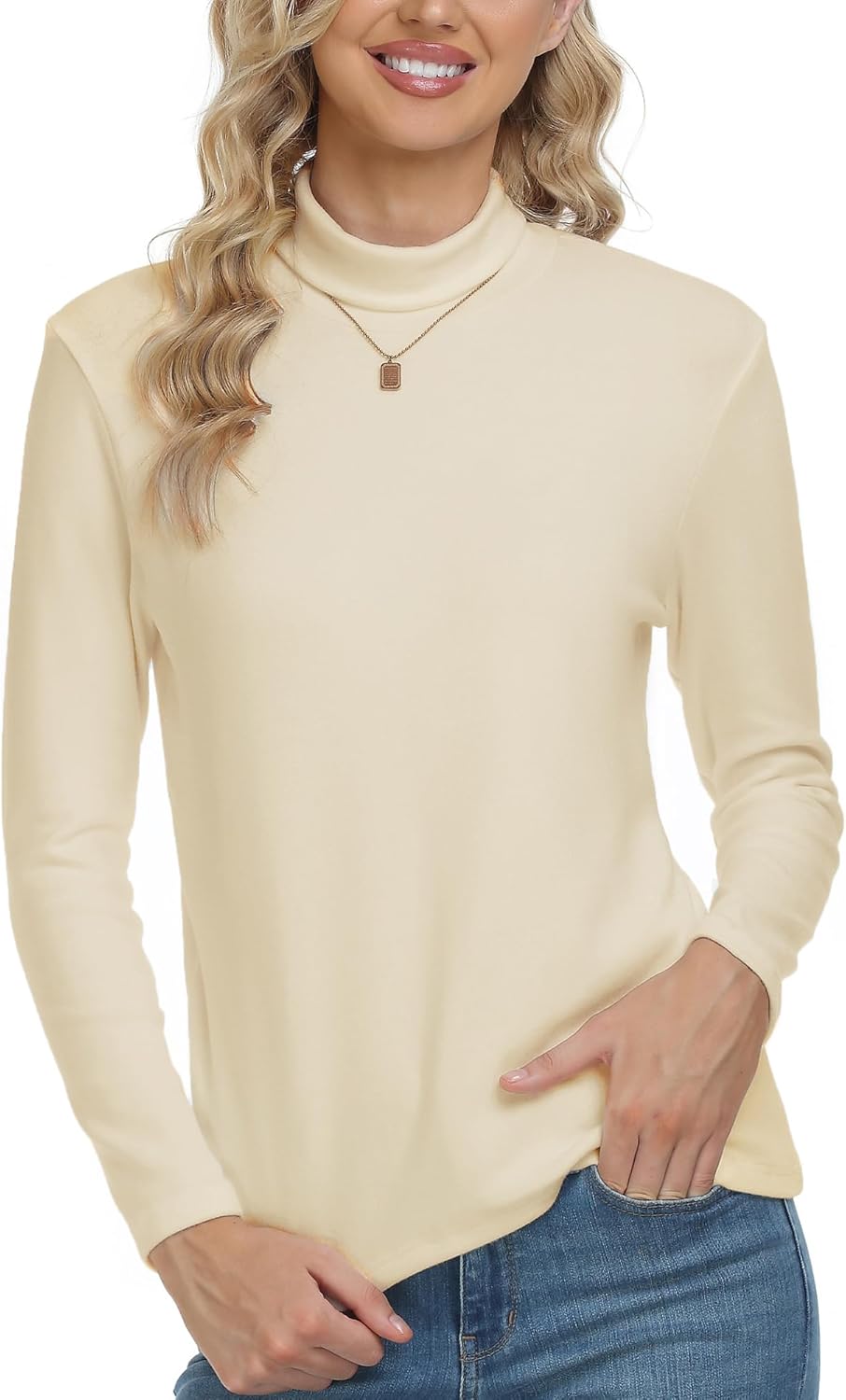 CUNYI Women's Turtle Neck Shirt Long Sleeve Thermal Tee Cotton Tops for Women