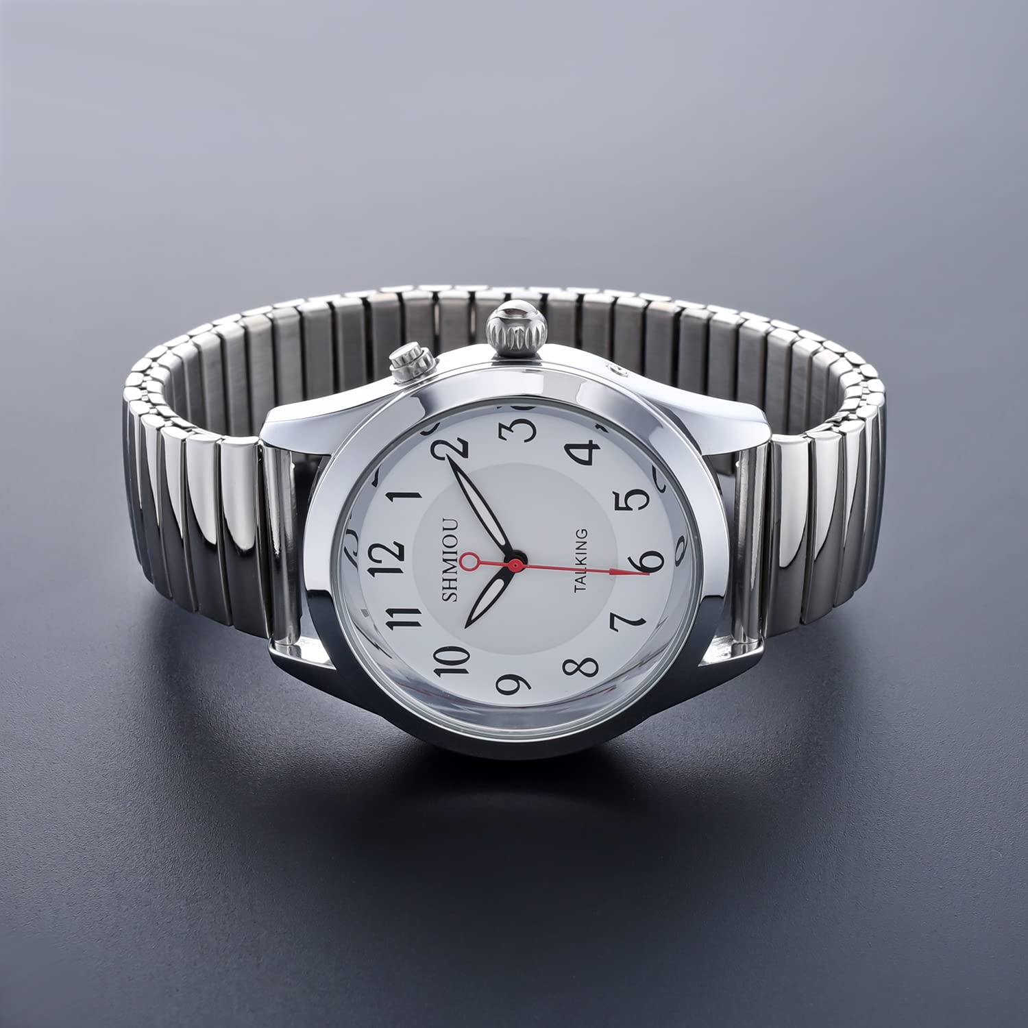 Orologio Parlante Italiano Dorato per Anziani Non Vedenti Ipovedenti, Malati di Alzheimer Forte Chiaro Audio annuncio della data dell'ora Con Cinturino Metallo XM-IT-220402