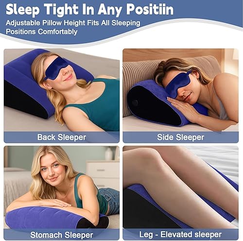 Miniatura 2 de TheClover Almohada inflable de cuña para viaje, almohada de cuña de viaje con máscara de ojos, cuña de cama ajustable para reflujo ácido,