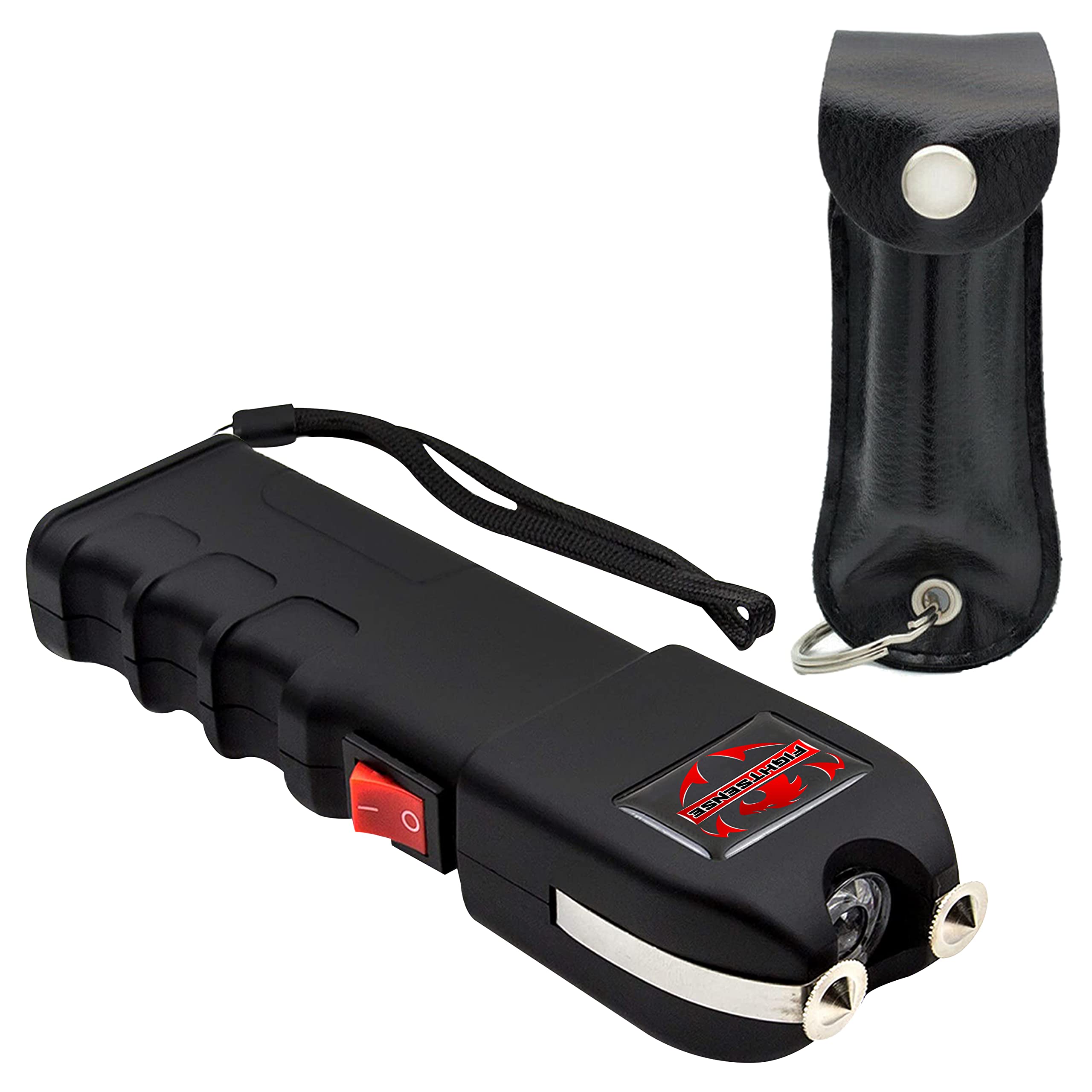 FIGHTSENSE Self-Defense Kit with Pepper Spray & Heavy Duty Stun Gun for Men & Women,1.60 µC Intolerable Charge,LED Flashlight,Safety Switch,Keychain Leather Pouch & Nylon Belt Holster
