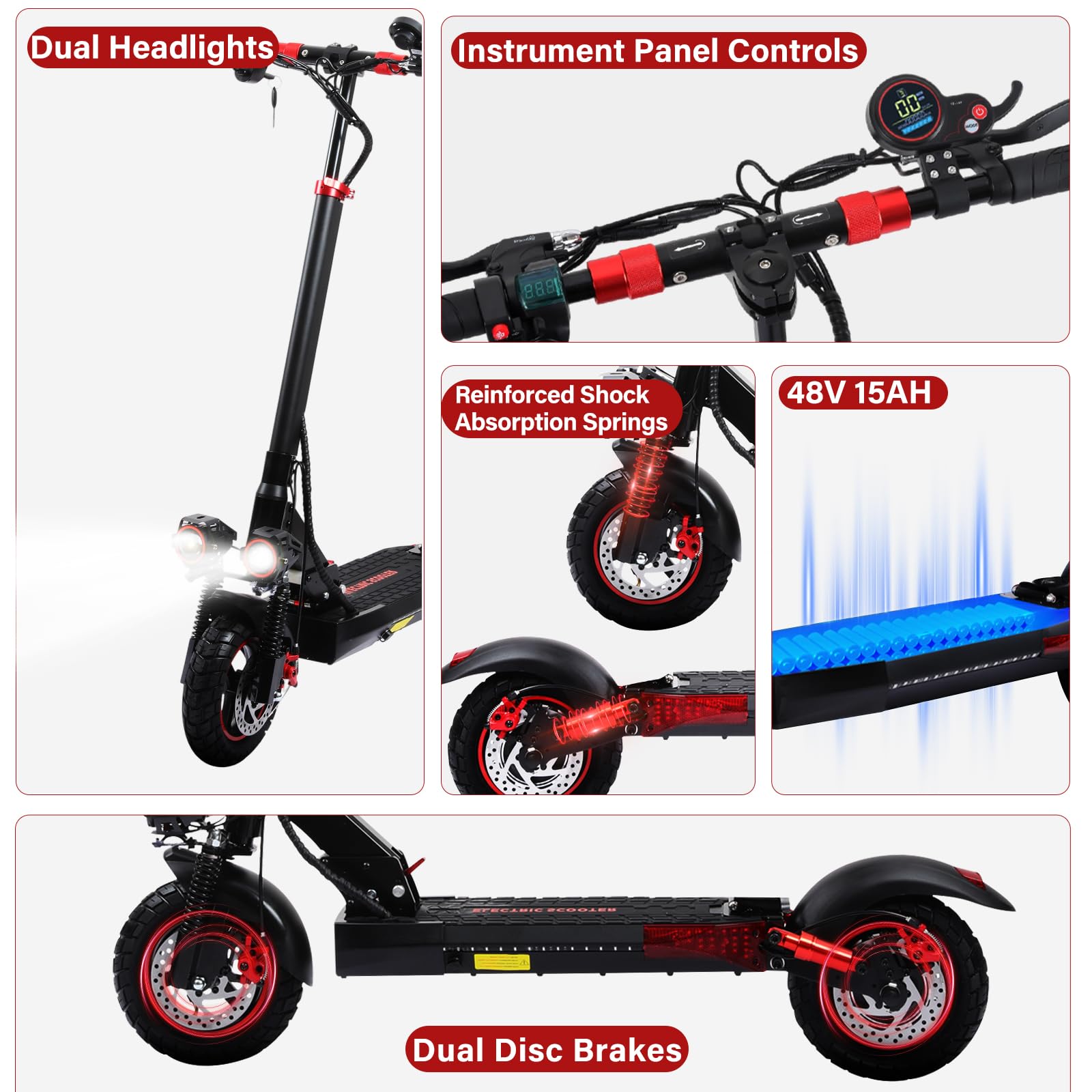 Monopattino Elettrico Adulto, Batteria 48V 15Ah, Autonomia 50-55 km, Monopattino Elettrici Pieghevole con Potente Motore 500W, Ruote Off-Road10", Doppio Ammortizzatore, IP54, Regalo Compleanno