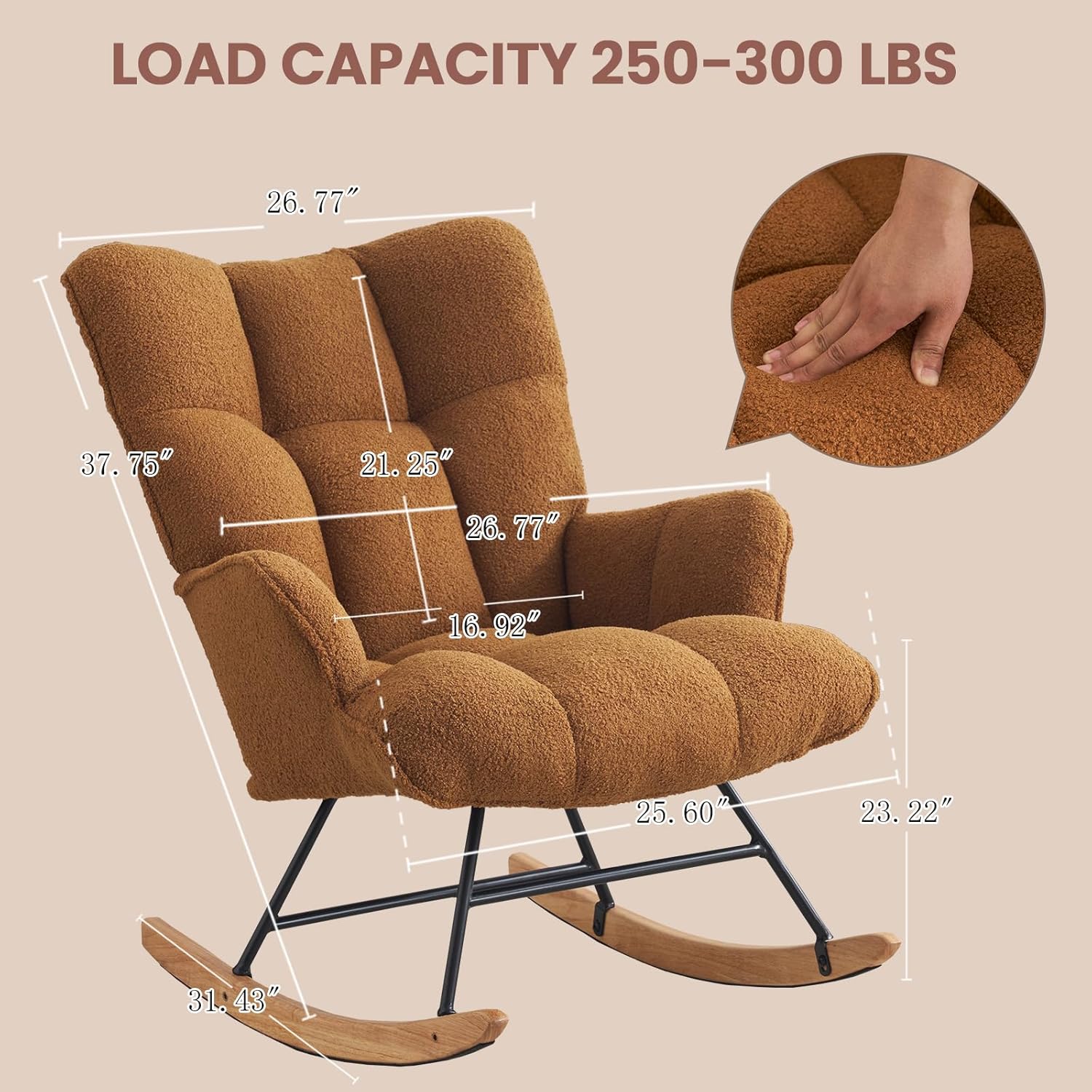 SAETSFEG Rocking Chair Nursery Teddy Upholstered Glider Rocker Rocking Accent Chair Padded Seat with High Backrest Armchair Comfy Side Chair for Living Room Bedroom Offices (Brown Teddy) thumbnail