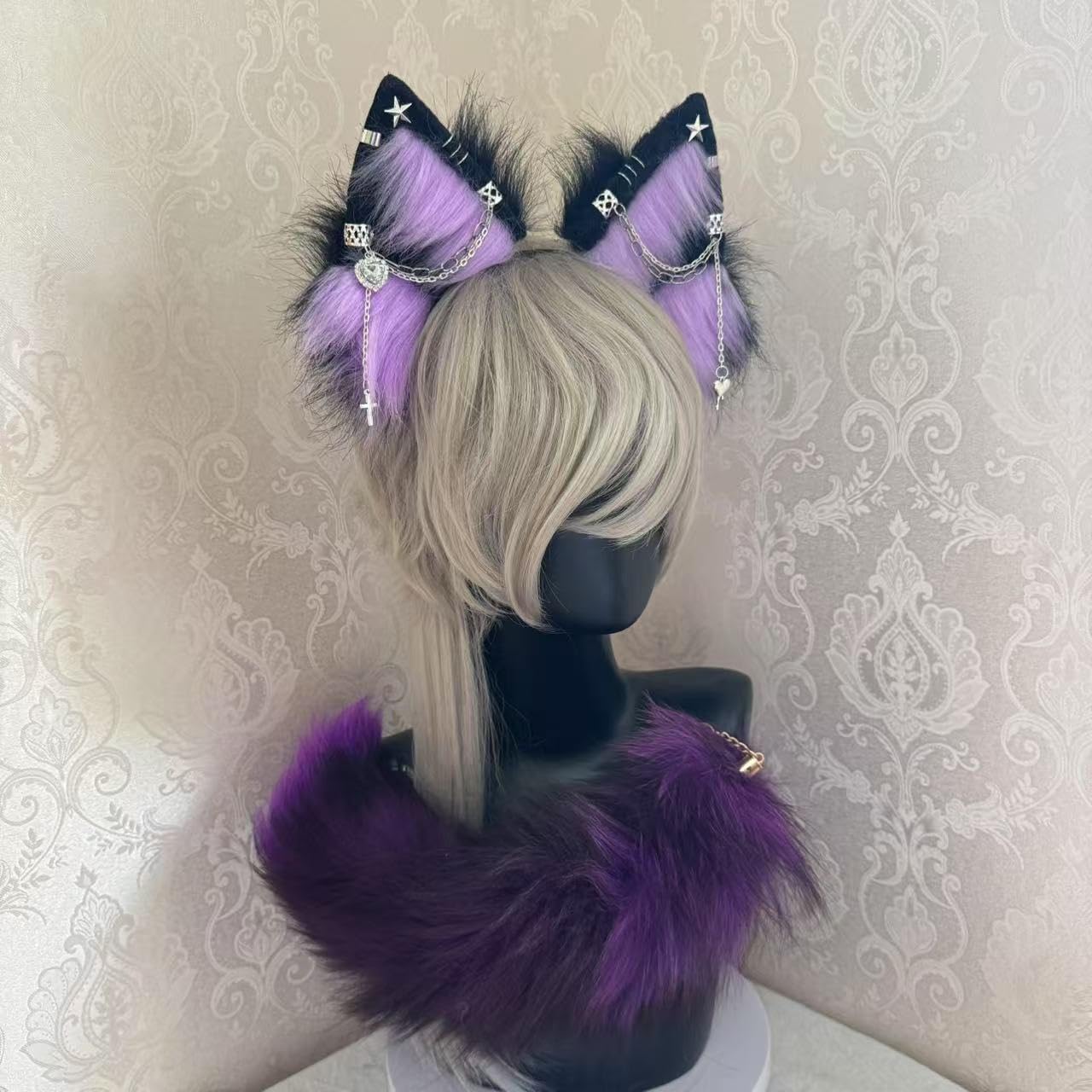 Cat Fox Wolf Ears and Tail Set - Cosplay Clips Headband and Tail for Halloween, Costume Accessories,Animal Party thumbnail