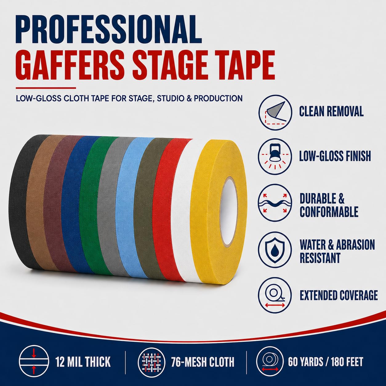 T.R.U. cgt-80 Farbe Gaffers Stage Tape mit Gummi Kleber, 60 Meter Länge, 12 Mil Dicke 2 in. (Pack of 1) weiß