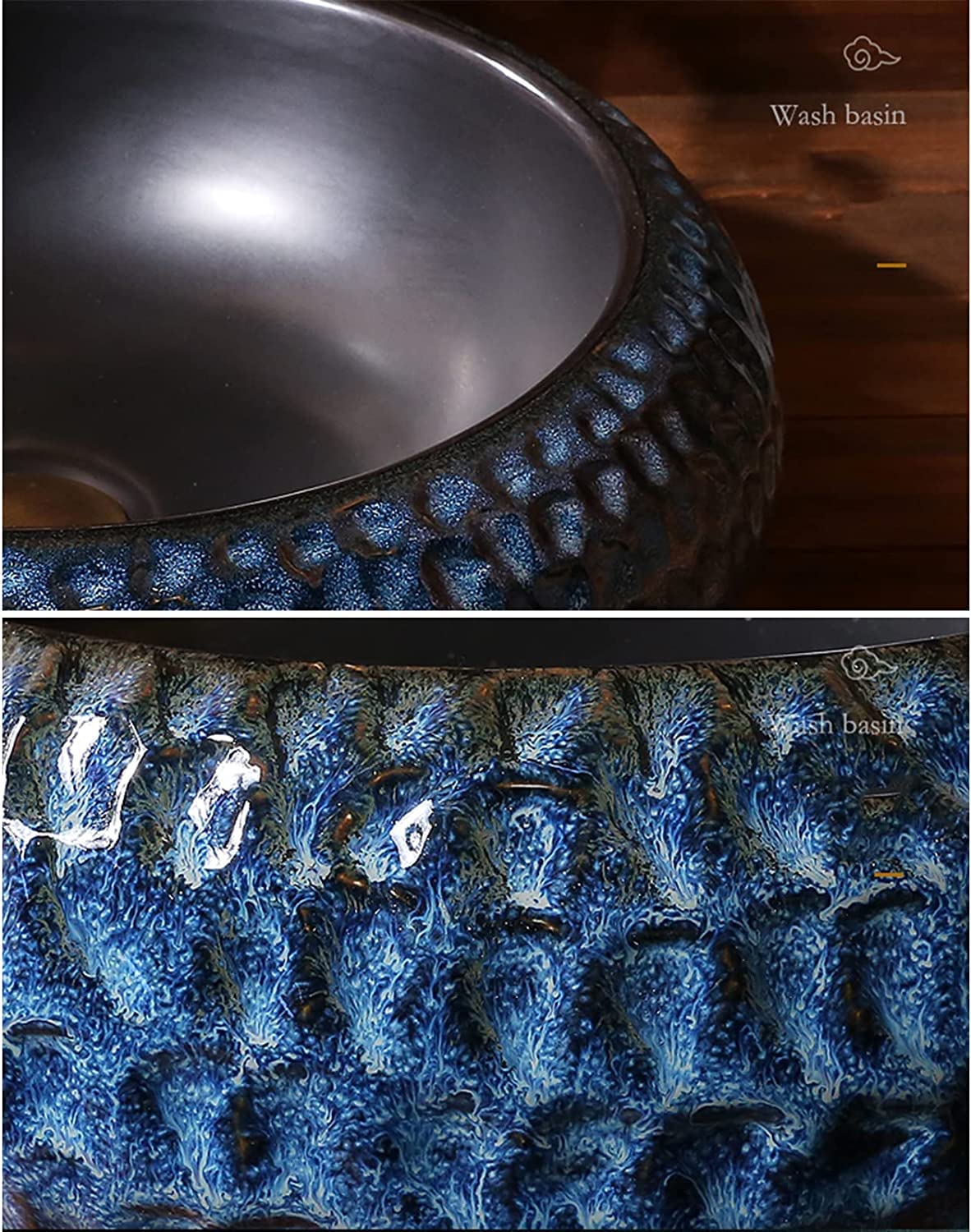 Ceramiczna Umywalka Łazienkowa, Ceramiczna Umywalka Nablatowa, Okrągła, W Stylu Industrialnym, Do Łazienki, W Stylu Retro, Do Garderoby, Ręcznie Rzeźbiona Umywalka Nablatowa