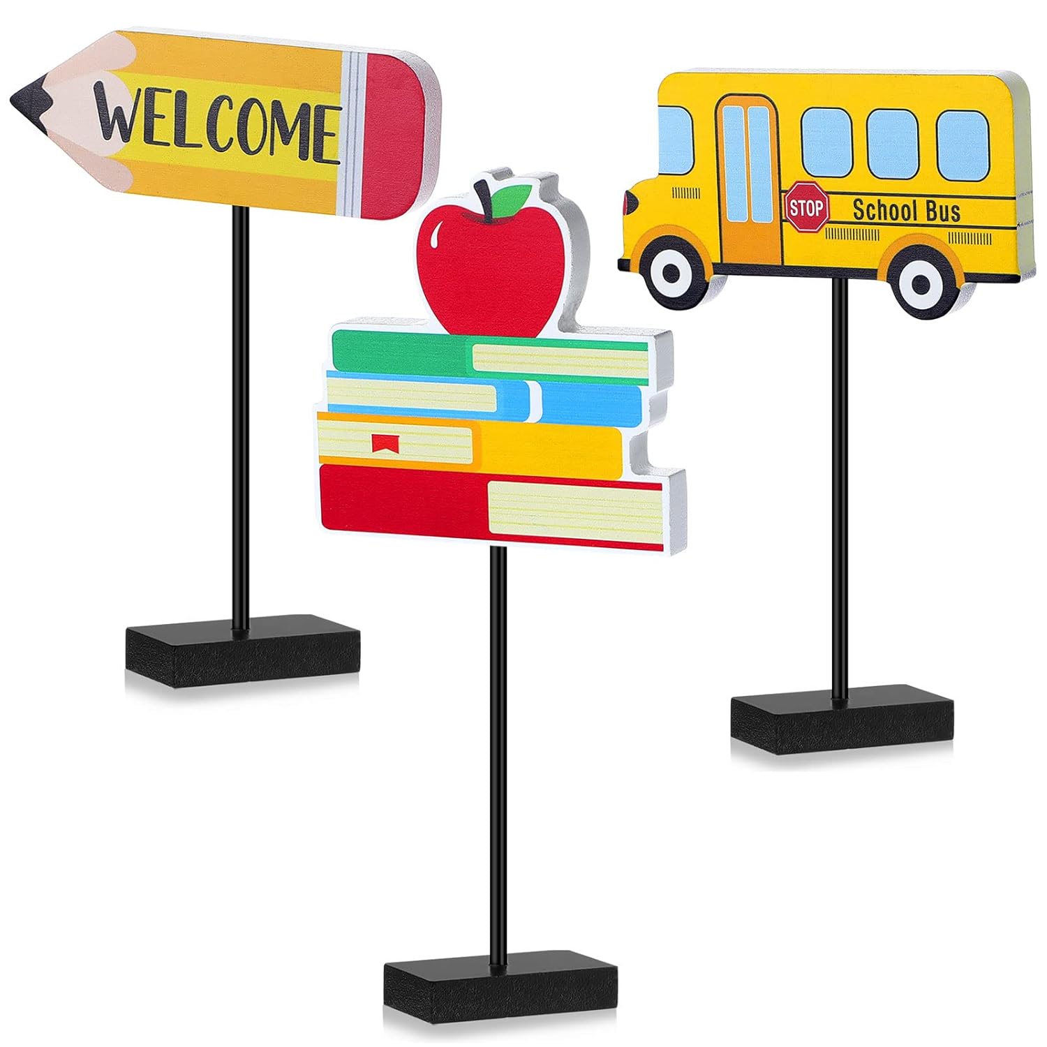 Back to School Decorations 3 Pieces Tall Standing Wooden Table