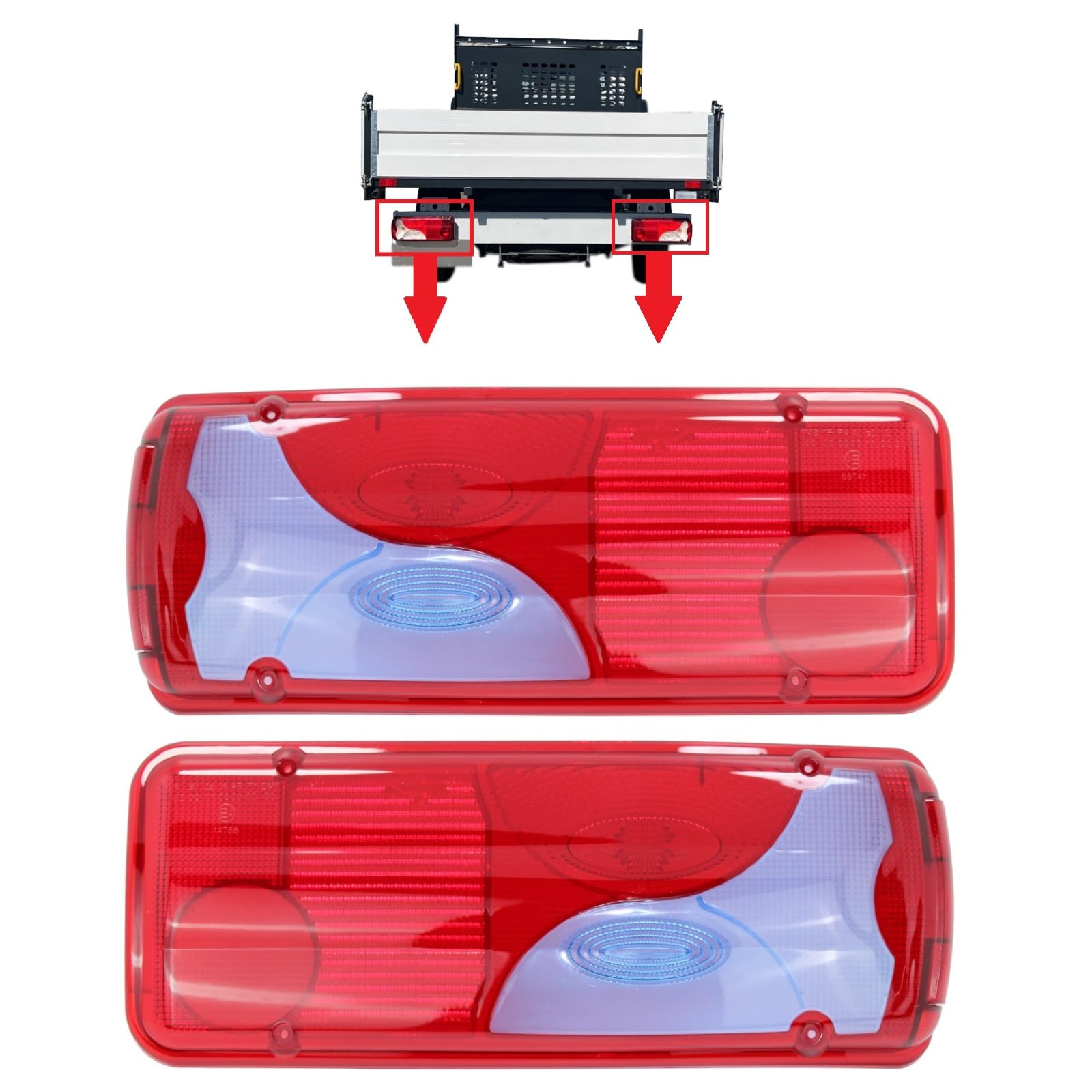 Lot de 2 coques de phare arrière droit et gauche pour Mercedes Sprinter (à partir de 2006) Volkswagen VW Crafter (2006–2016) Châssis Cabine Pickup A9068262056 A9068262156 2E0945112 2E0945111
