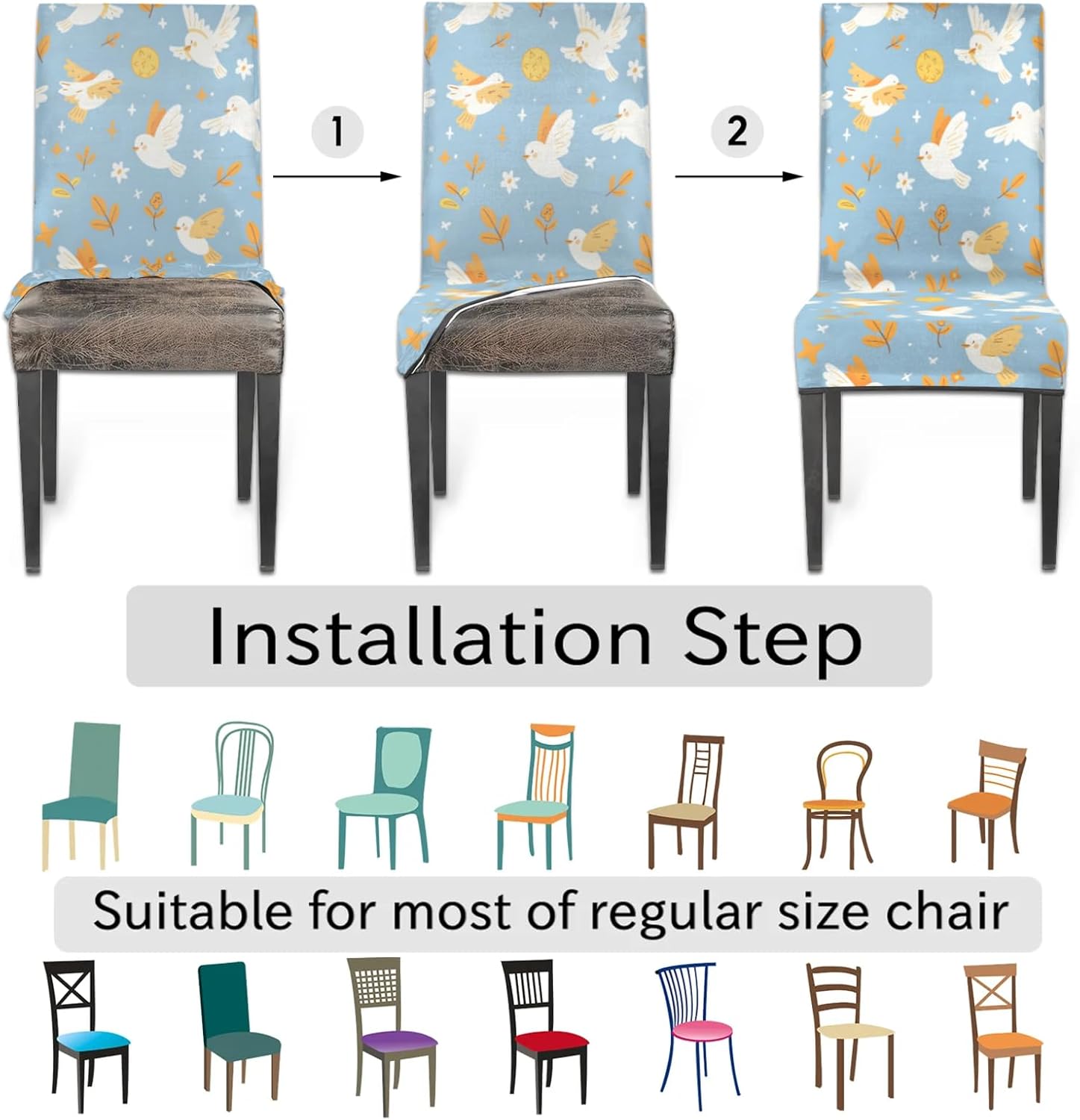 QsirBC Pigeons Leaves Stretch Dining Room Chair Covers Set of 4 Chair Slipcovers Removable Washable Kitchen Seat Covers Chair Protectors for Hotel Party Wedding