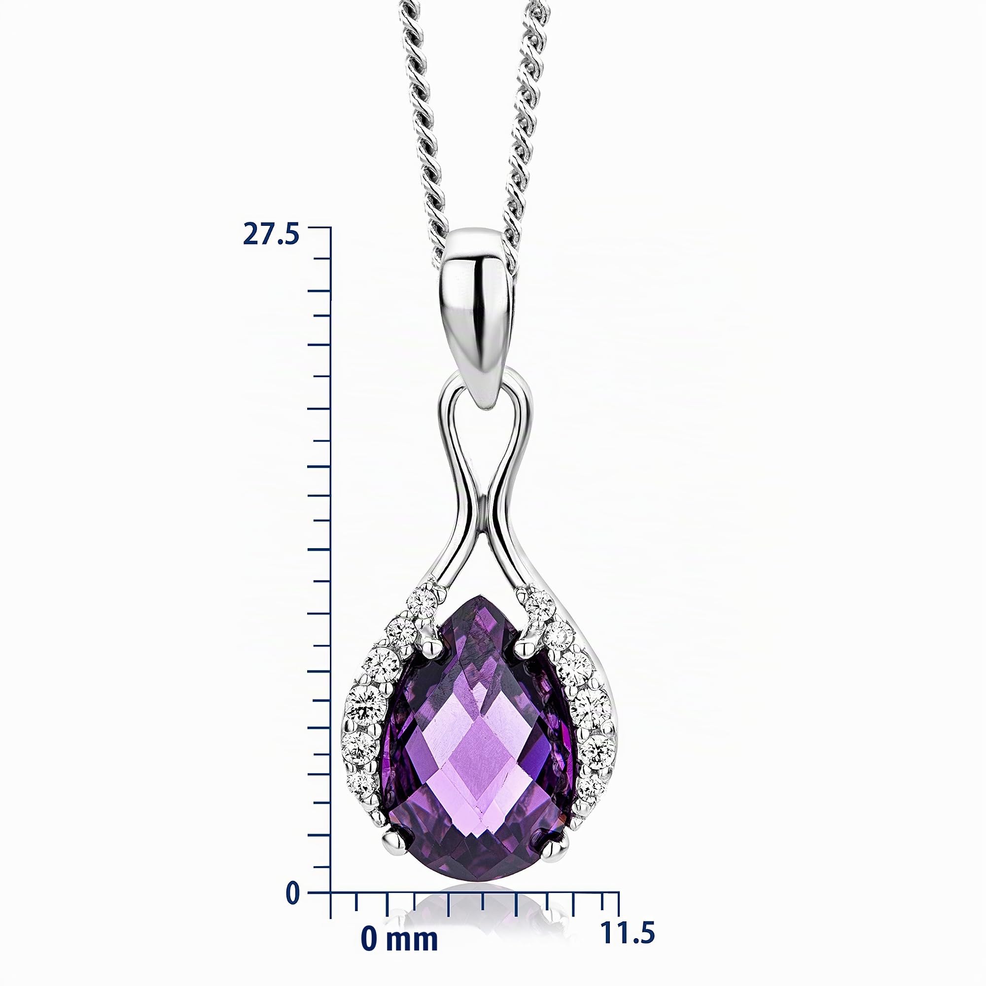 MIORE Collar de plata de ley para mujer, cadena con colgante de amatista y circonitas en plata de ley 925. Piedra natural talla gota. Cadena Grumetta Cm 45. Colgante de Mujer Hipoalergénico.