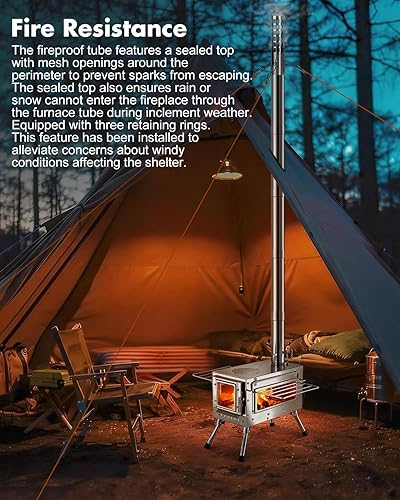 Miniatura 6 de Estufa de leña para camping, estufa de leña para quemar en tienda de campaña, estufa portátil para tienda caliente para camping, caza, pesca en