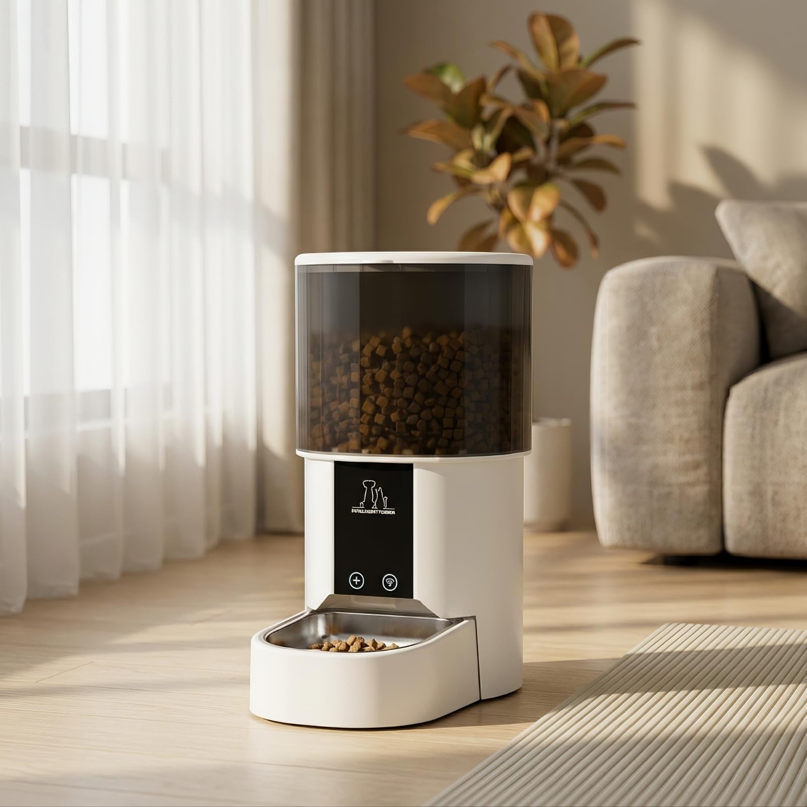 Distributore Automatico Cibo Regolabile | Smart, Mangiatoia Automatica con Ciotola in Acciaio Inox, Intelligente, Distributore Cibo con Ciotola in Acciaio, Nero Trasparente