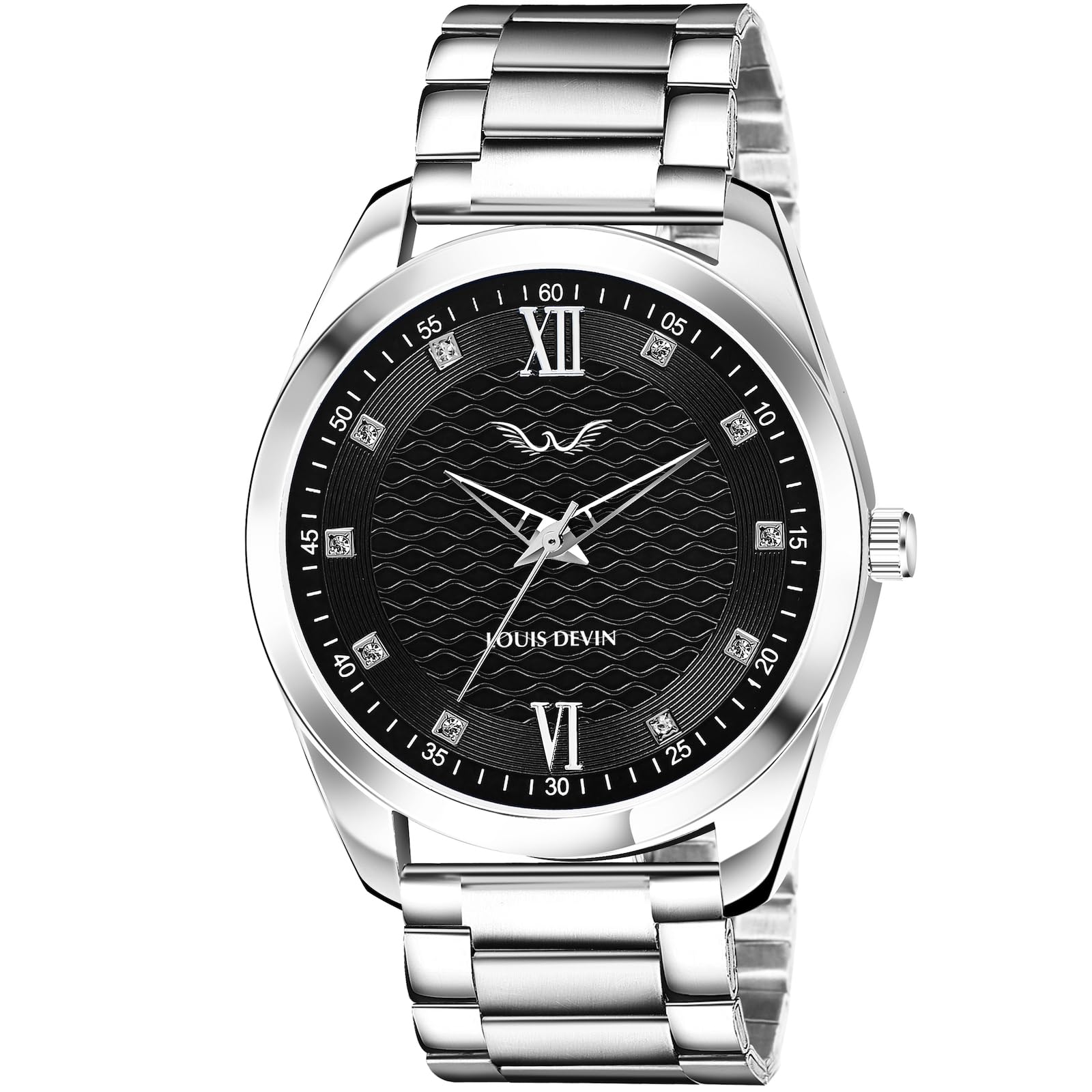 LOUIS DEVINSteel Chain Analog Wrist Watch for Men (White/Blue/Black Dial) | LD-GR062-CH