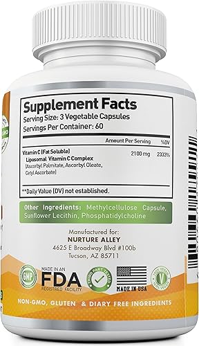 Miniatura 5 de Liposomal Vitamina C 2100 mg - 180 cápsulas de ácido ascórbico de alta absorción - Apoya el sistema inmunológico y el refuerzo de colágeno - Potente
