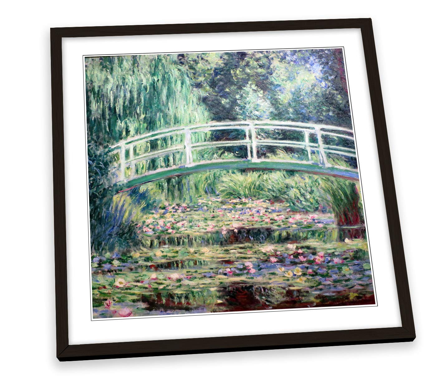 Canvas Geeks Claude Monet White Water Lilies FRAMED PRINT ART Picture Square Poster Artwork - Black Frame - 35cm x 35cm