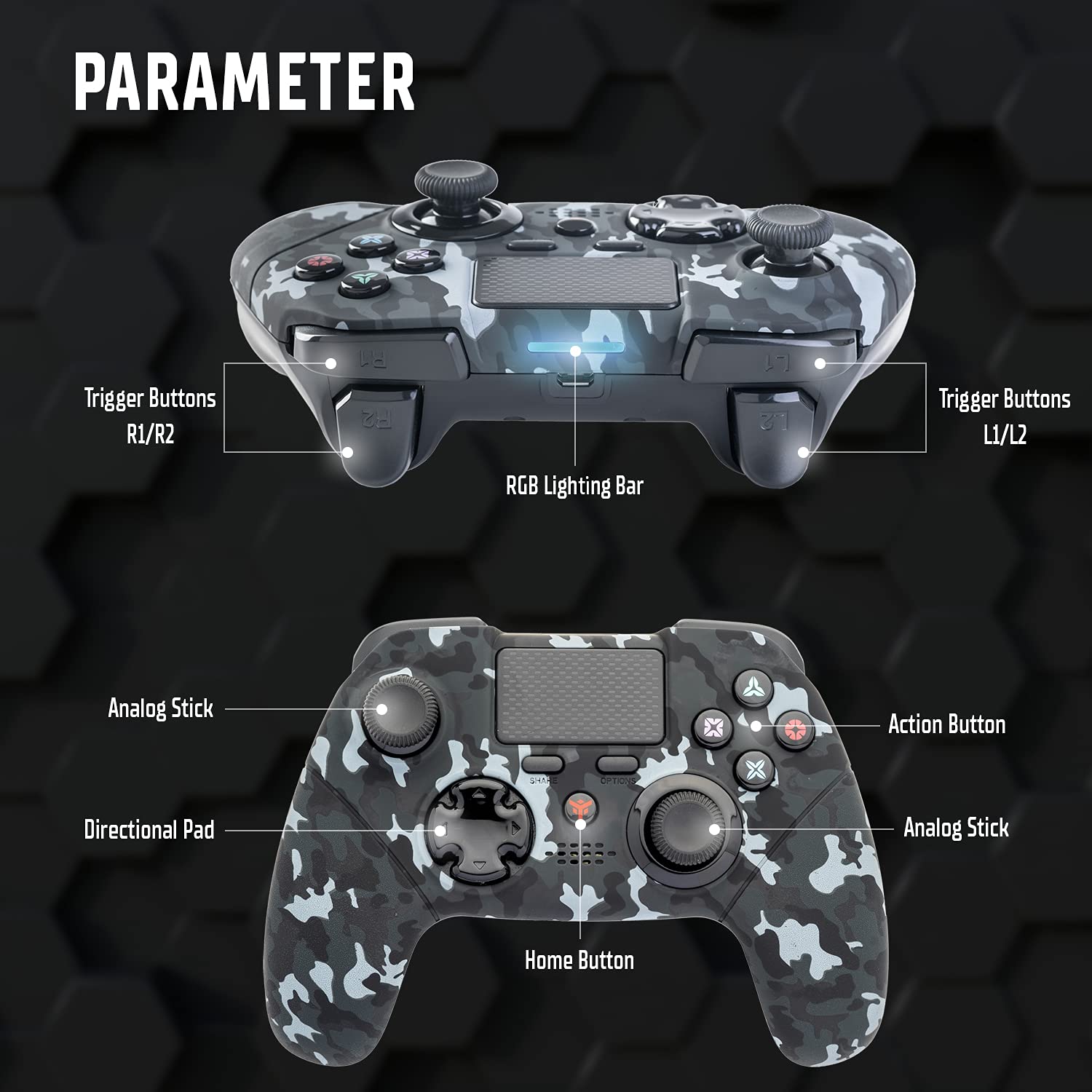 Itek - EVOCON ADV B01 - Controller wireless ergonomico con sensore di movimento Axis6 e Dual Shock. Tasti Programmabili e Touchpad. Bluetooth. Compatibile con PS4, PC e laptop