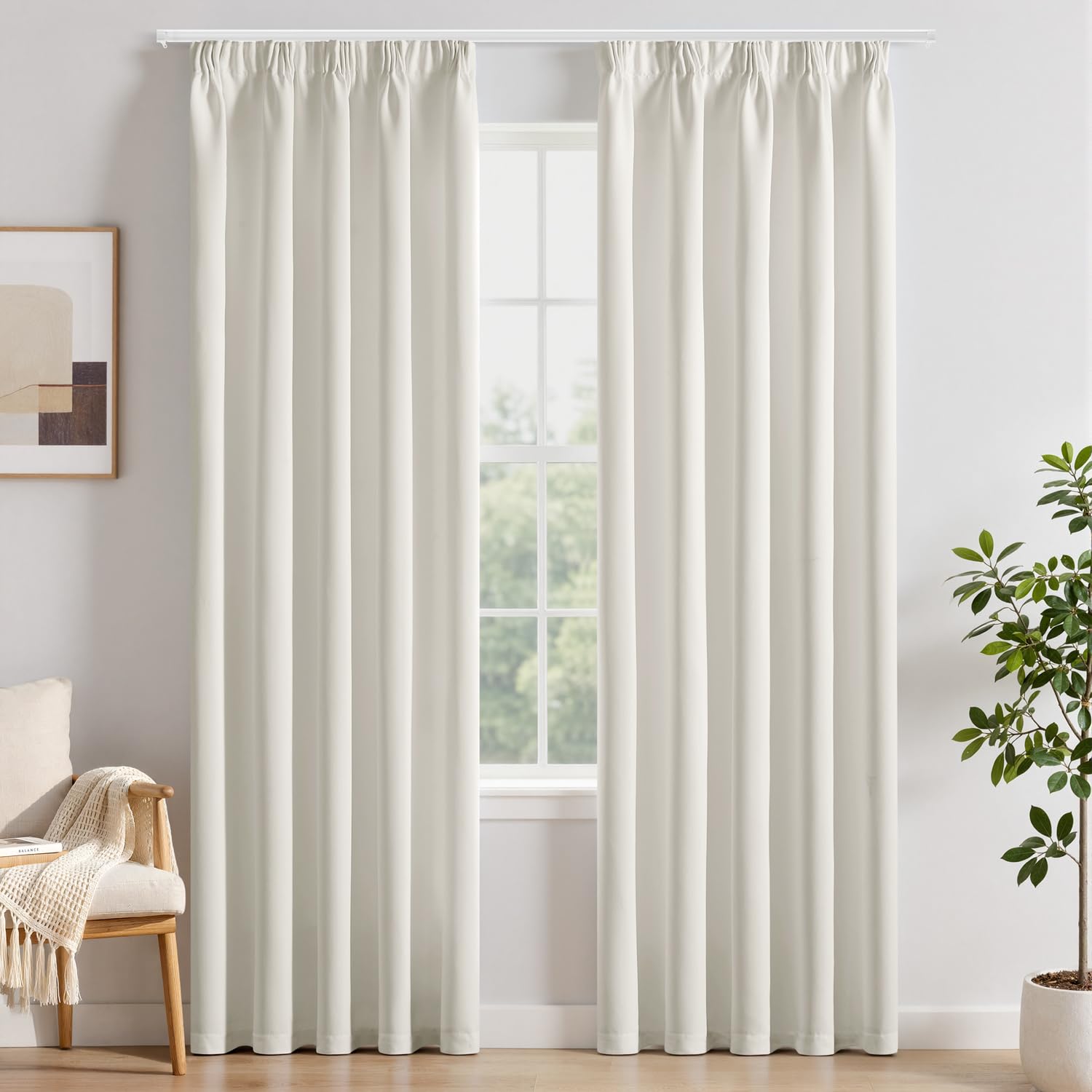 EMEMA Verdunklungsvorhänge mit Kräuselband 2er B140xH260cm Weiß Gardinen | Blickdicht Vorhänge 260 cm Lang Thermovorhang 2er Set Verdunkelung für Schiene Gardinen für Wohnzimmer Schlafzimmer
