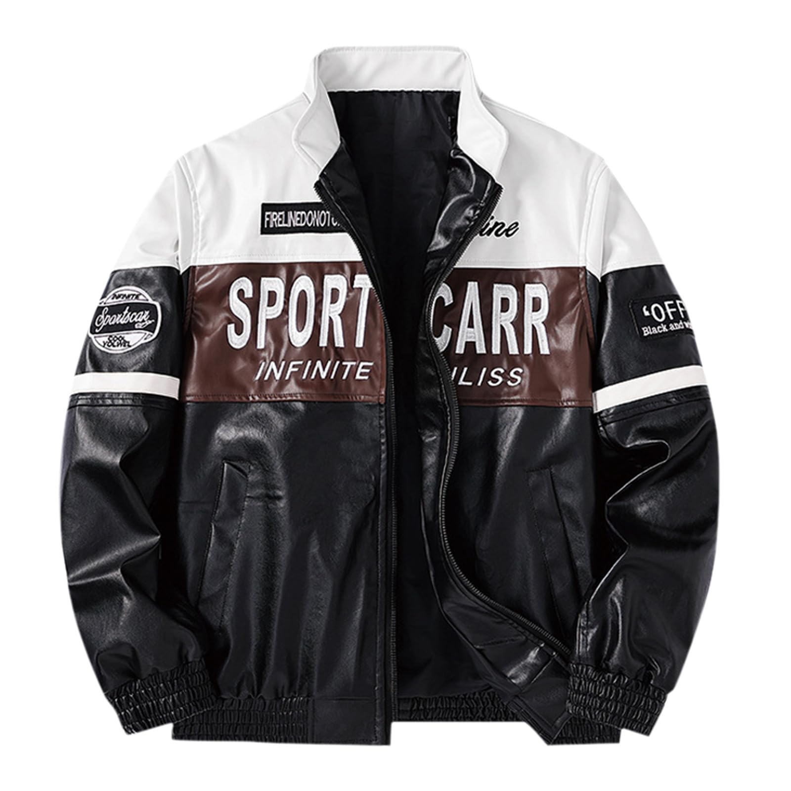 Leather Jacket Varsity Jacket for Men Color Block Bomber Vintage