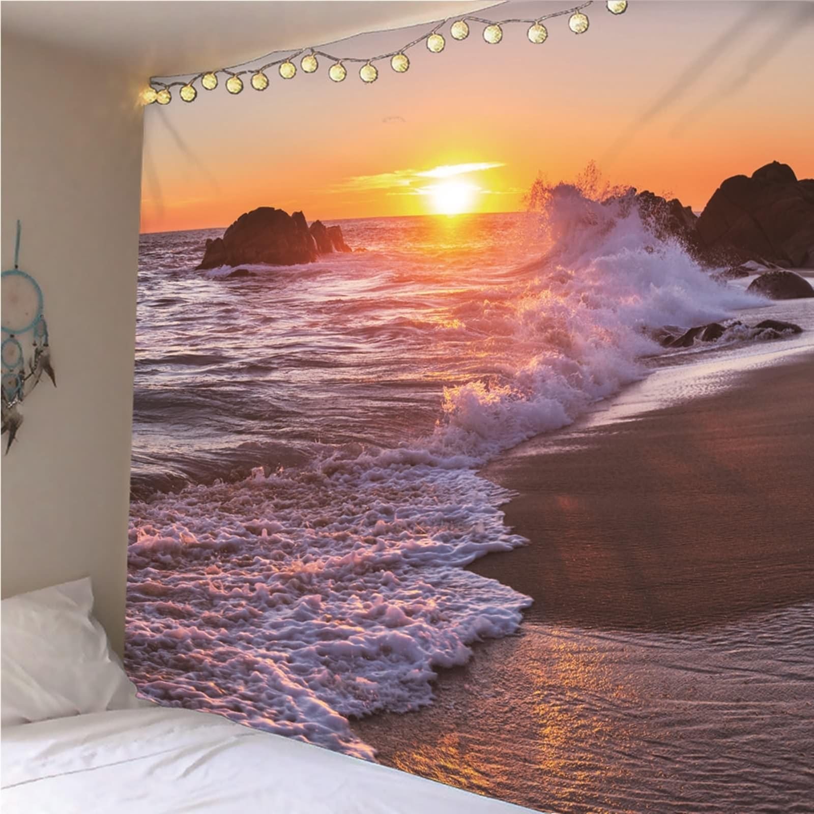 KoNsev Arazzo decorativo da parete con paesaggio di conchiglie sulla spiaggia, arazzo decorativo quotidiano per camera da letto, soggiorno, dormitorio, 130 x 152 cm