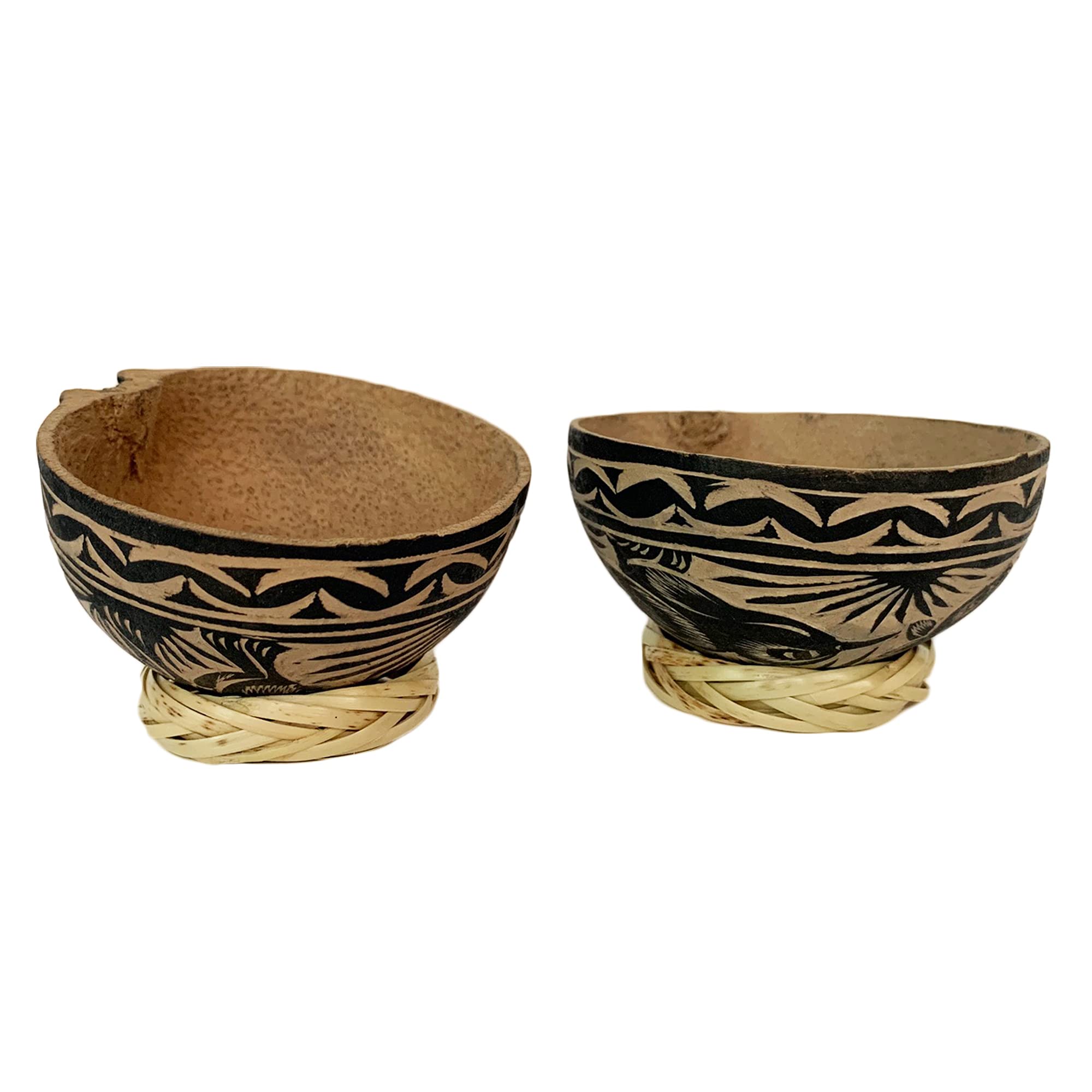 The Curated Pantry Mezcal Jicaras (Small, Shot Glass Size) - Holds 2-3 Ounces - Hand-carved from Mexico with Natural Fiber Base (Black, 2)