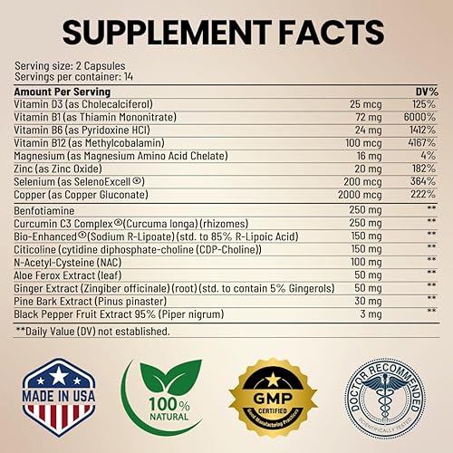 Miniatura 5 de Lune Suplemento de apoyo nervioso Nerve Matrix - Fórmula diaria para hormigueo, ardor y entumecimiento en pies y manos - con R-ALA, curcumina,